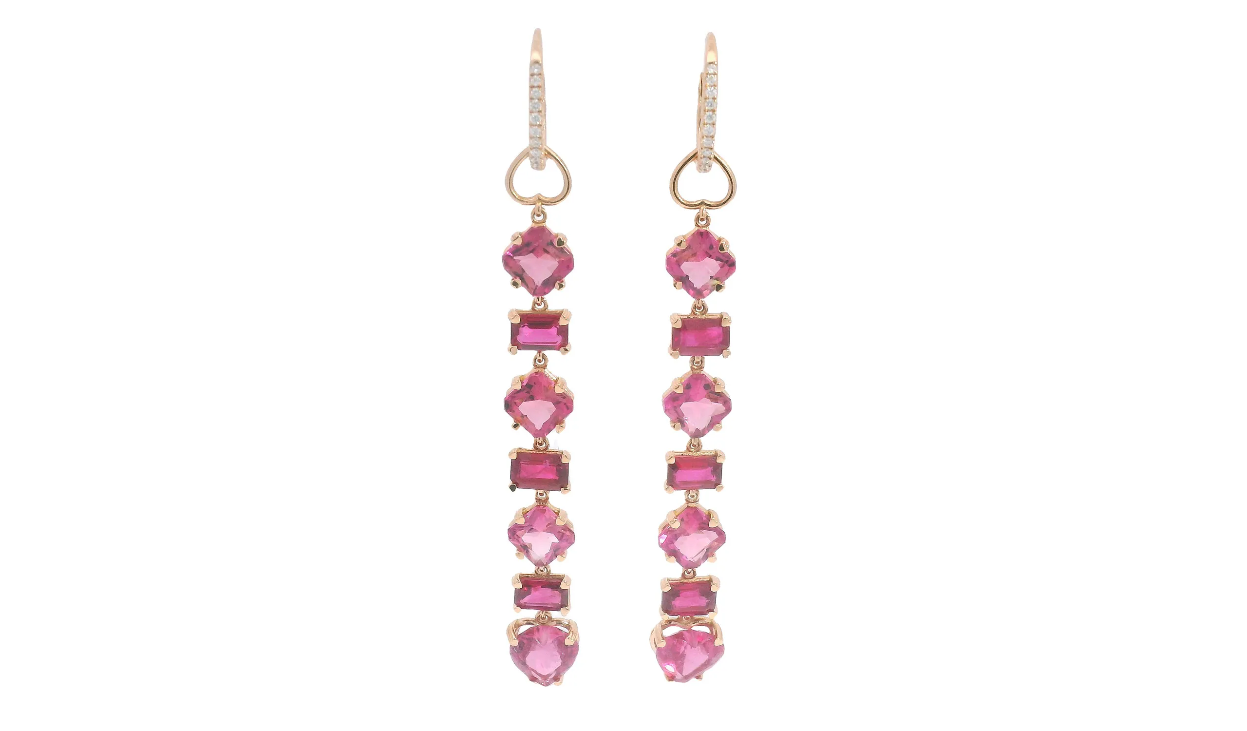 <p>Lisa Nik earrings from the Asymmetric collection, set with 13.8 carats of pink tourmaline, rubellite and diamonds in 18k rose gold</p>
