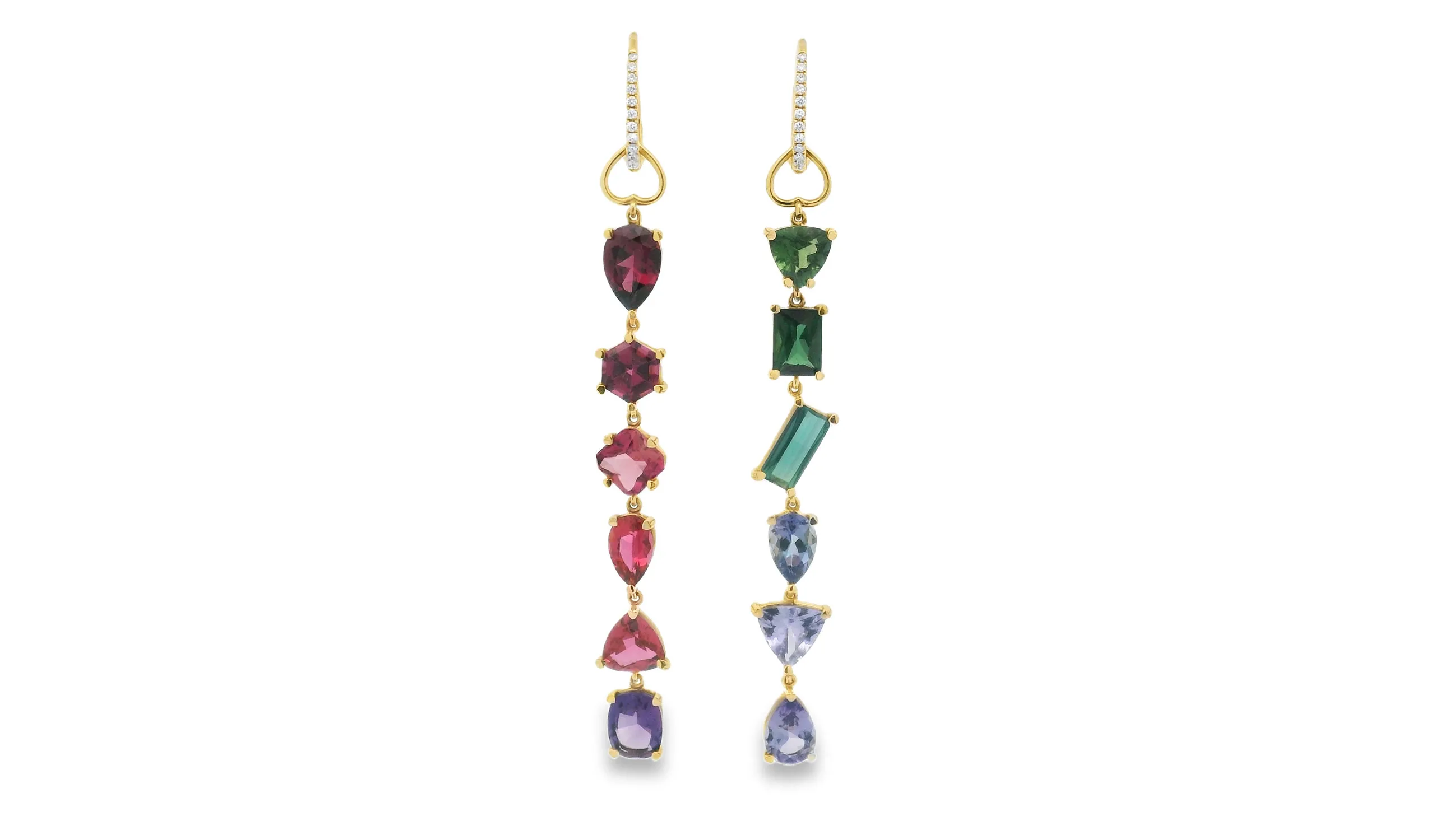 <p>Lisa Nik earrings from the Asymmetric collection, set with 11.96 carats of mixed coloured gemstones and diamonds in 18k yellow gold</p>
