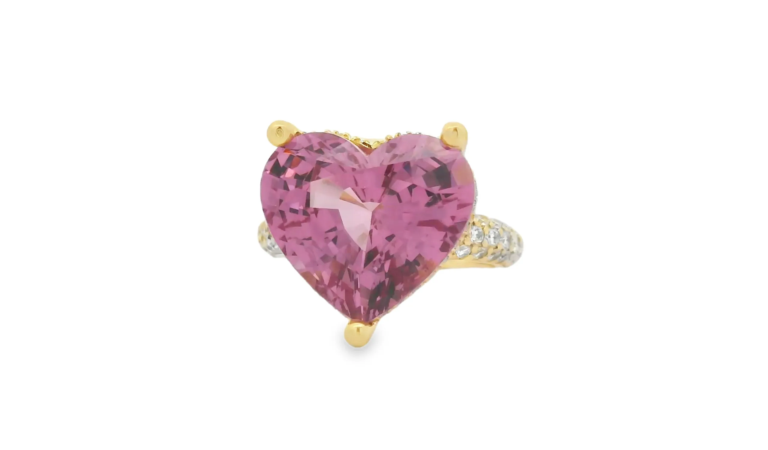 <p>Lisa Nik Colors collection heart-shaped ring set with an 11.41 carat Malaya garnet and diamonds in 18k yellow gold</p>

