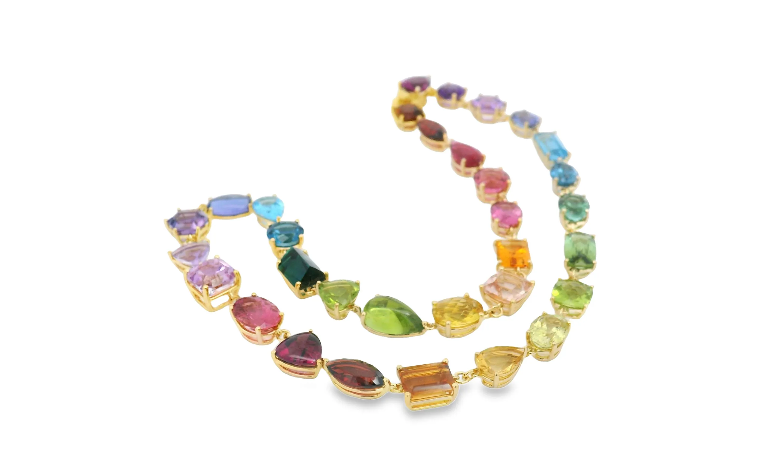 <p>Lisa Nik Asymmetric necklace with 75.48 carats of multi-coloured gemstones set in 18k yellow gold</p>
