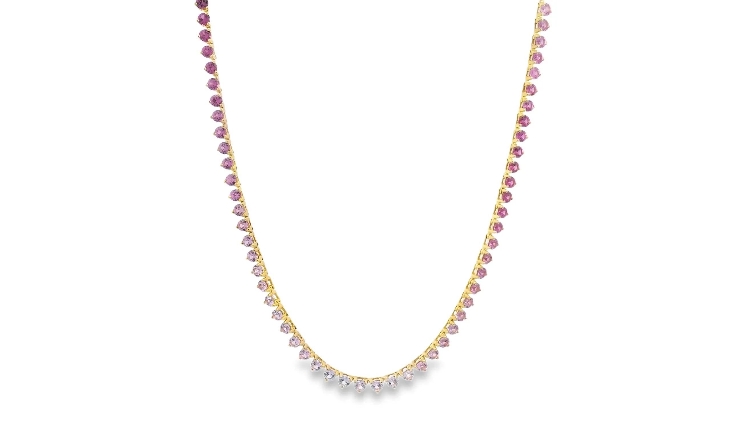 <p>Lisa Nik Tennis necklace from the Rainbow collection, set with 7.76 carats of pink sapphire in 18k yellow gold</p>
