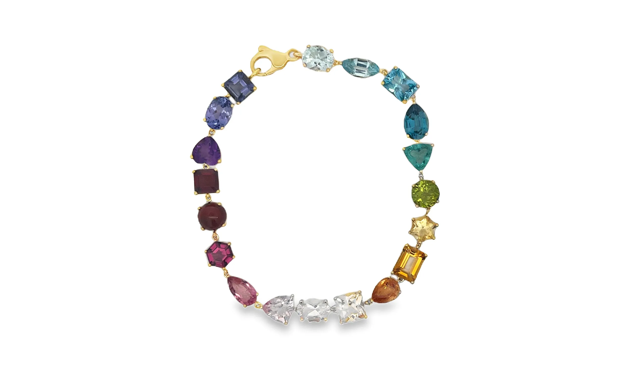 <p>Lisa Nik mixed stone bracelet from the Asymmetric collection, set with 23.35 carats of gemstones and diamonds in 18k yellow gold</p>
