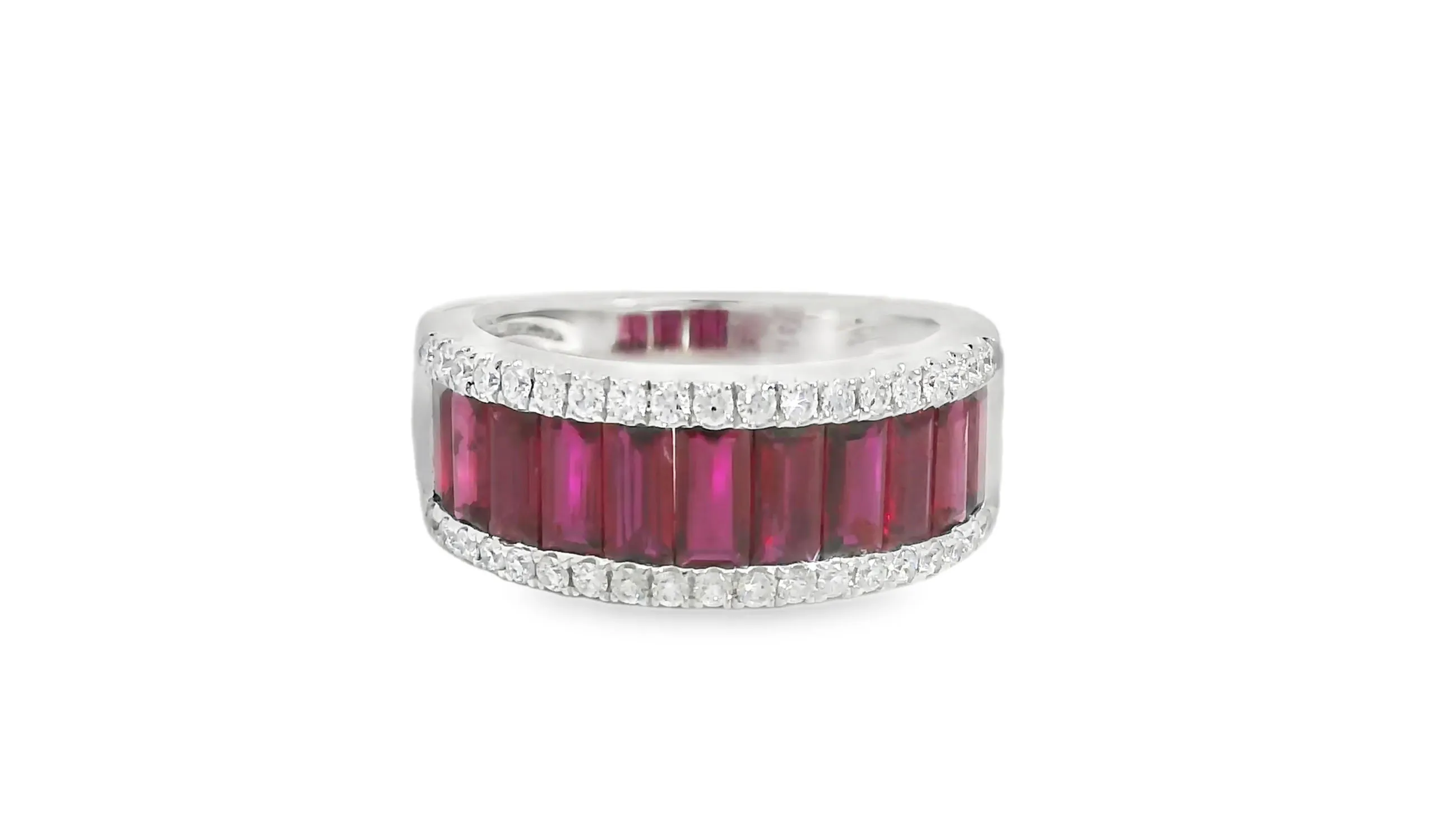 <p>Lisa Nik channel-set ring from the Rainbow collection, set with 2.60 carats of rubies and diamonds in 18k white gold</p>
