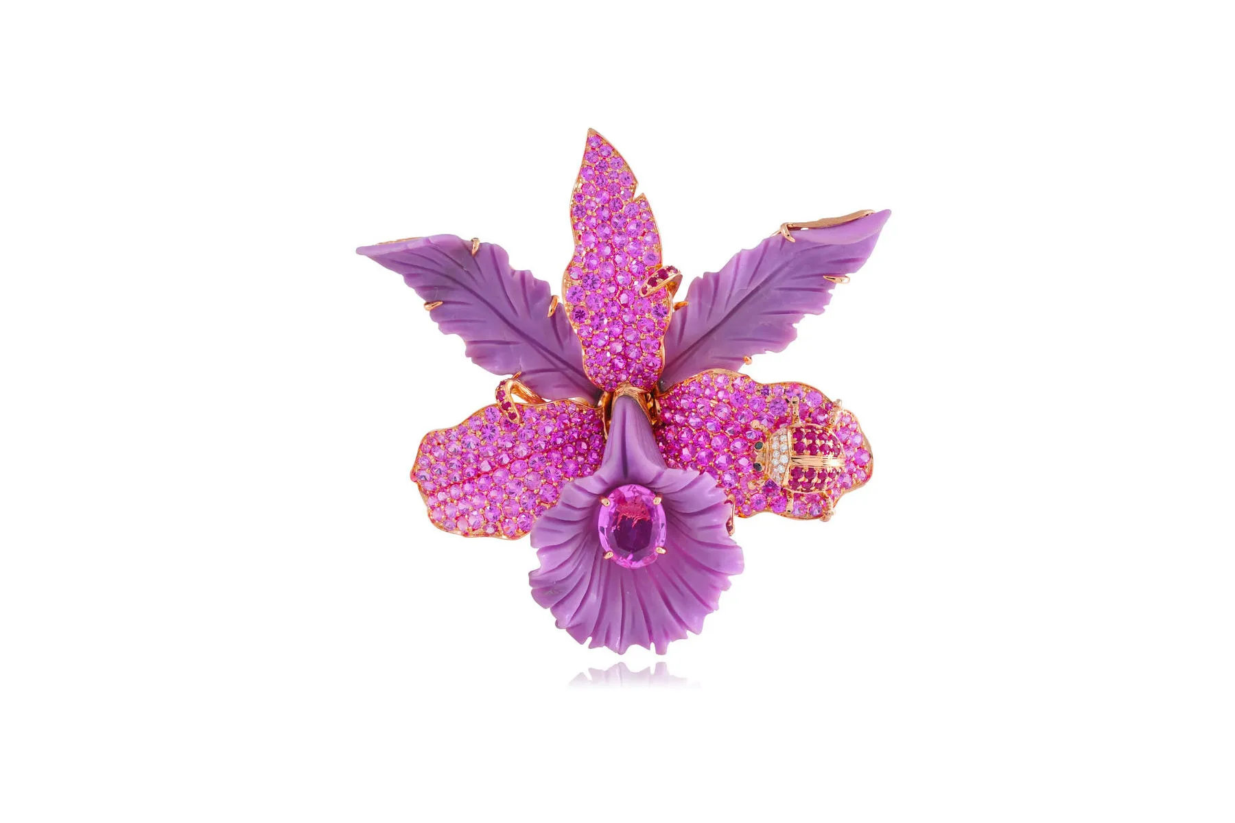 <p>Lydia Courteille ‘Orchid’ ring with pink sapphires, diamonds, pink phosphosiderite and 18k rose gold</p>