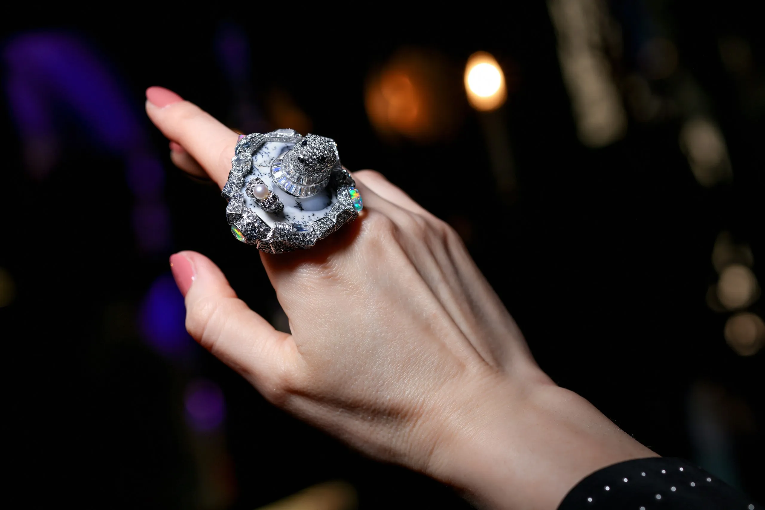 <p>Lydia acquired the Turkish dendritic opals for White Paradise during a trip to the Tucson Gem Show</p>
