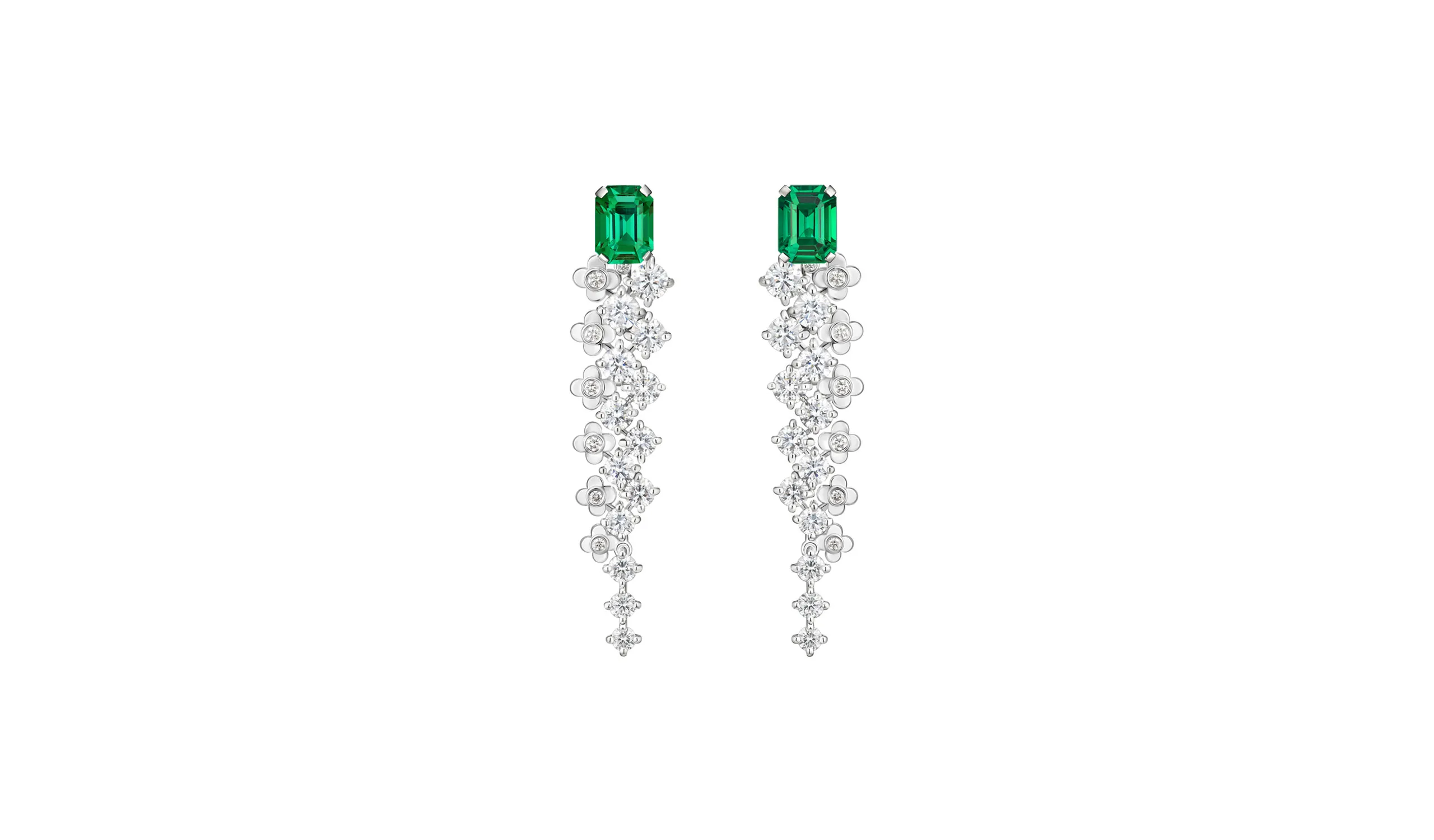 <p>Mesmerism high jewellery earrings, set with emeralds and diamonds</p>
