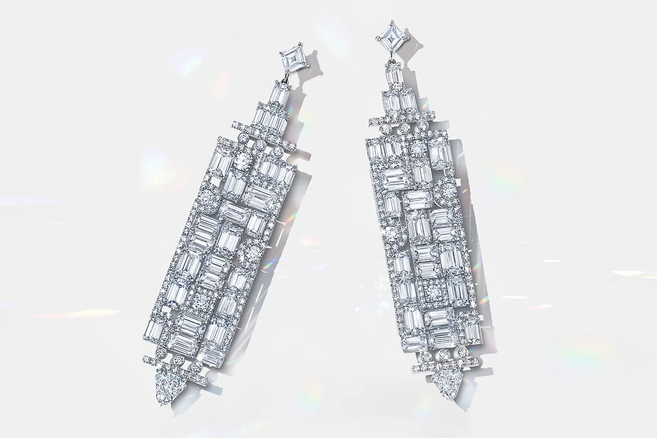 <p>A pair of Art Deco-inspired fancy-cut diamond earrings created by Beverly Hills jeweller, Martin Katz ©martinkatzjewels</p>

