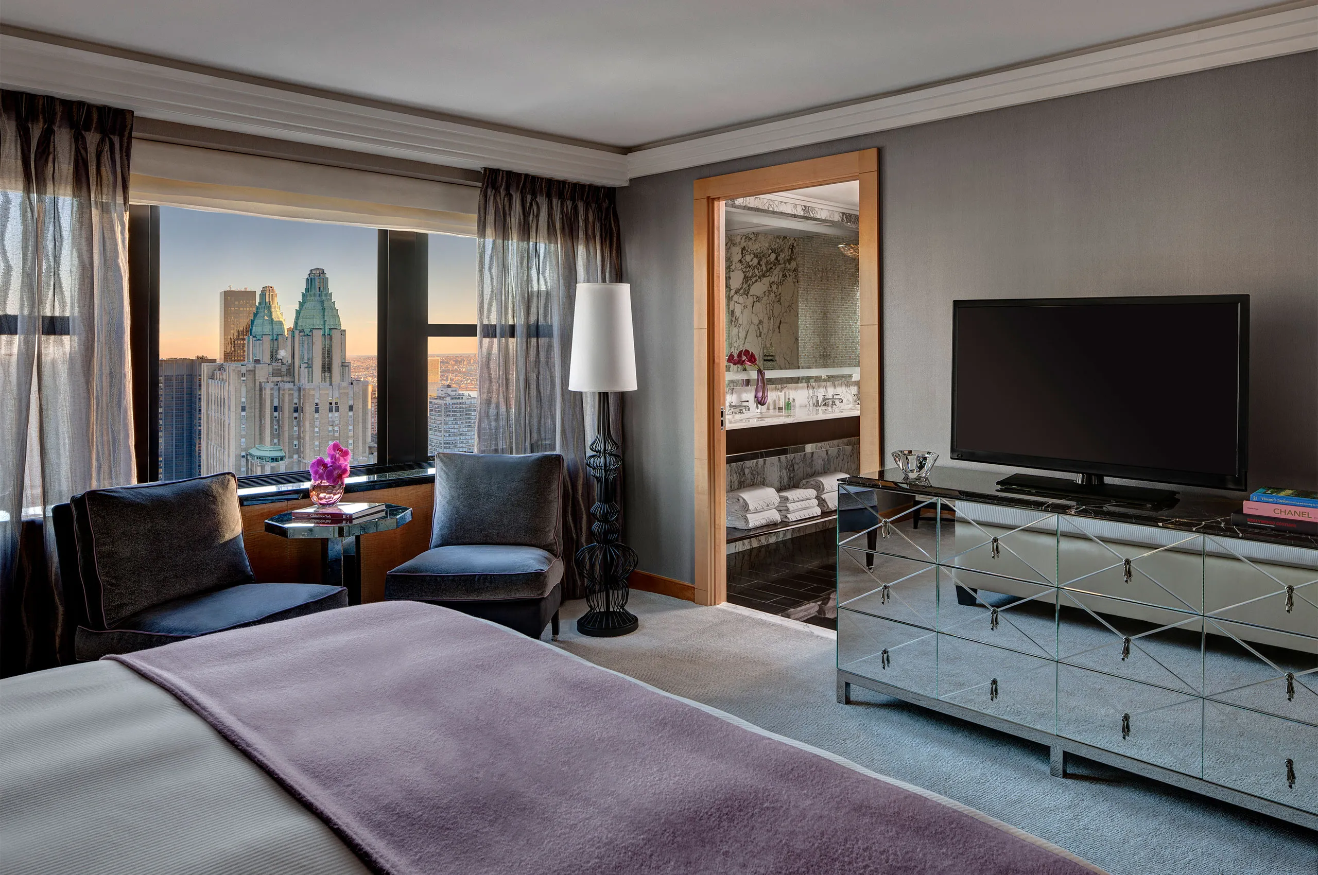 The Jewel Suite master bedroom, overlooking Manhattan