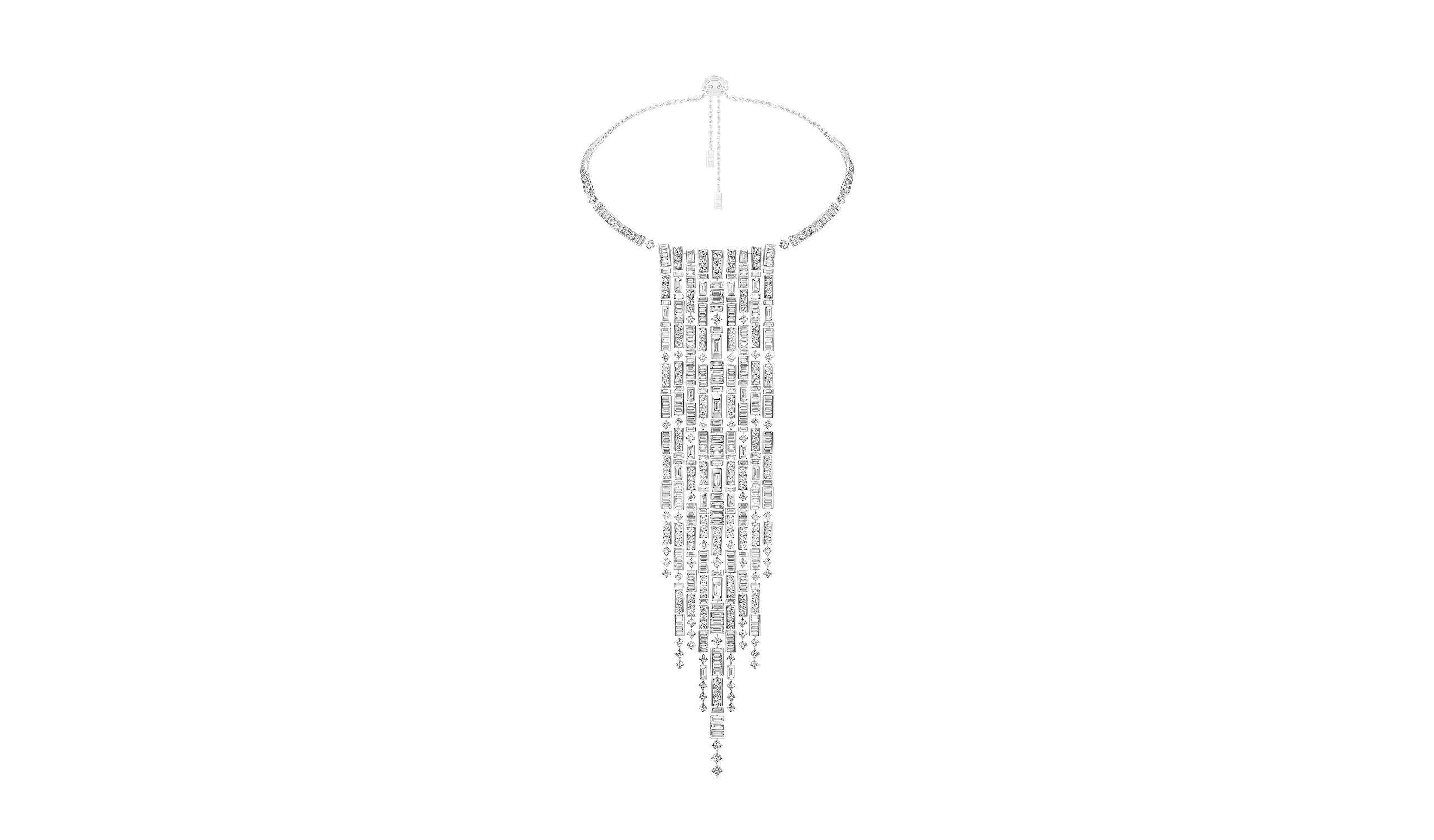 <p>Messika Cascade Victoria necklace with 82.72 carats of white diamonds in 18k white gold from the Terres d’Instinct High Jewellery collection</p>