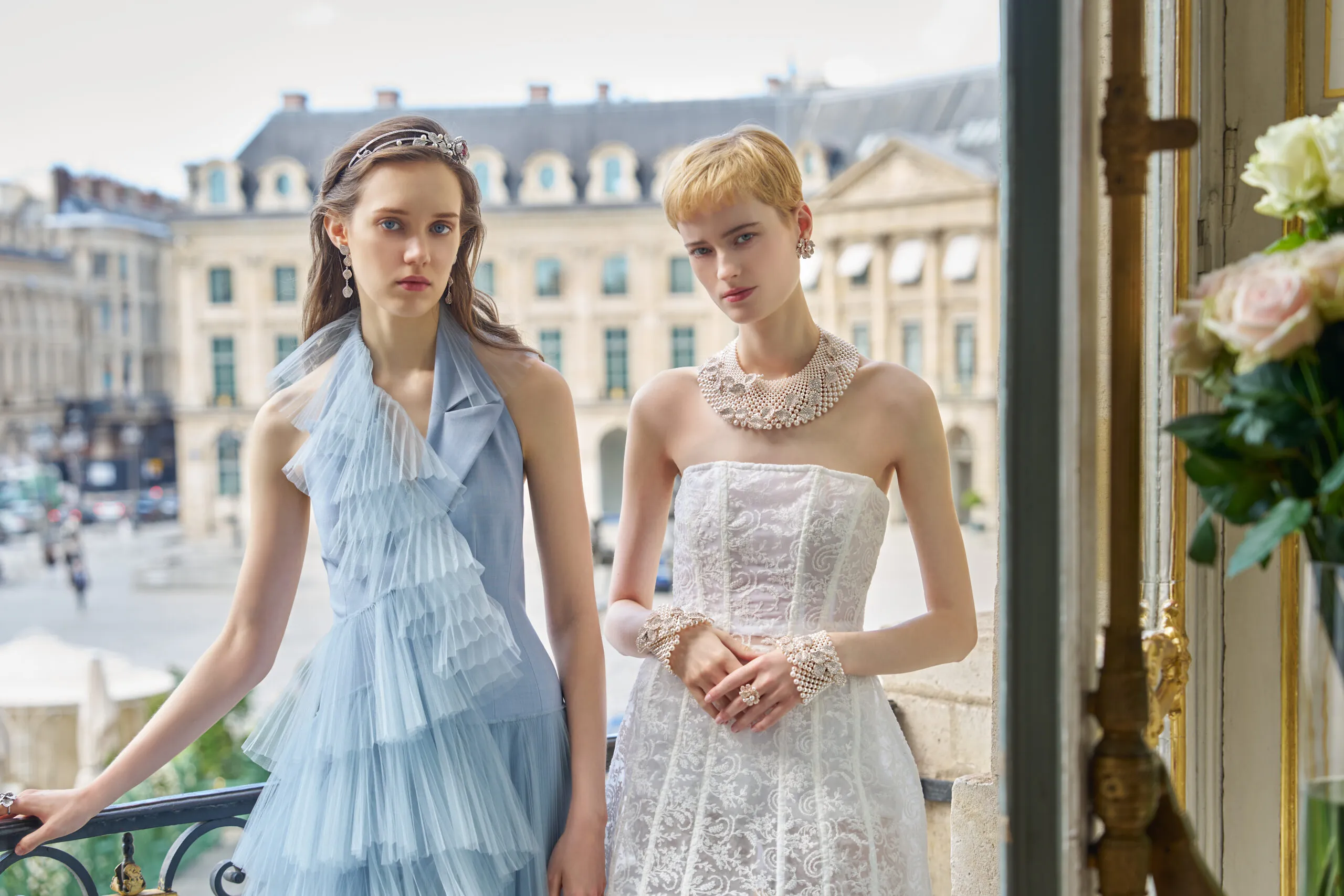 <p>Models wear creations from the Mikimoto Les Pétales High Jewellery collection at the brand’s launch event during Paris Haute Couture Week </p>