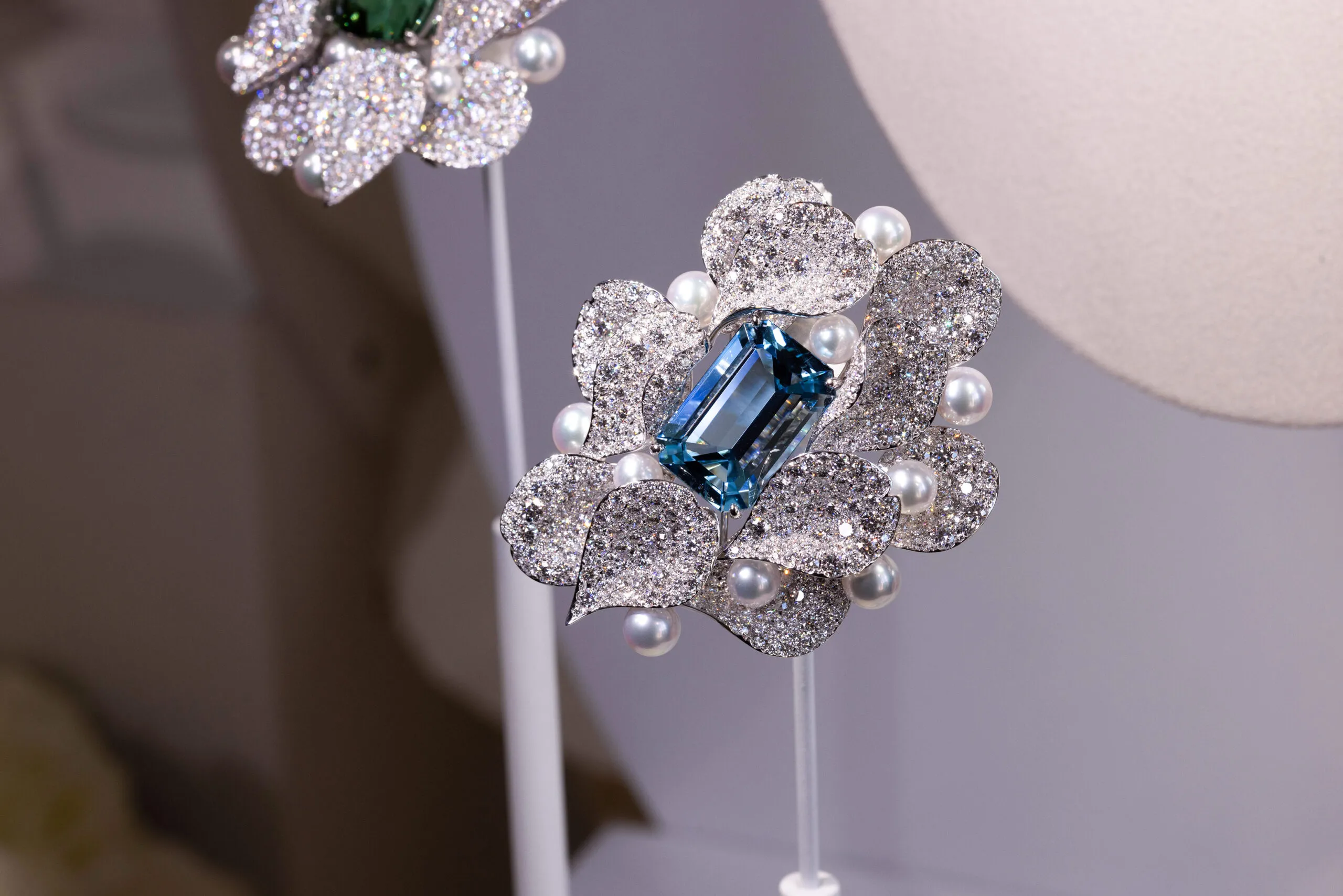 <p>A new creation from the Mikimoto Les Pétales High Jewellery collection set with a 20.48-carat aquamarine, 20.67 carats of diamonds and Akoya cultured pearls in 18k white gold </p>