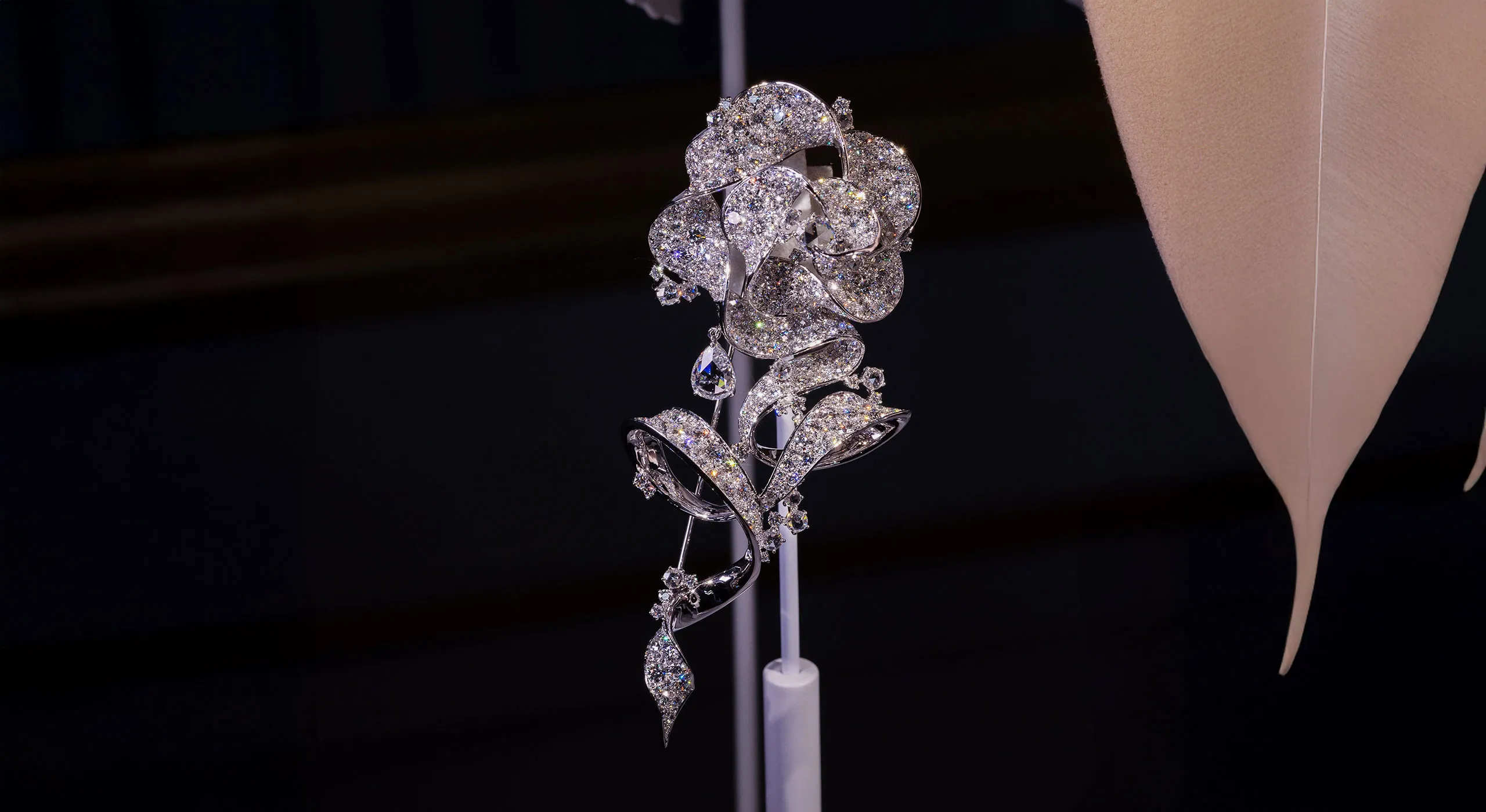 <p>A brooch with more than 15 carats of diamonds from the Mikimoto Les Pétales High Jewellery collection, launched at Paris Haute Couture Week</p>