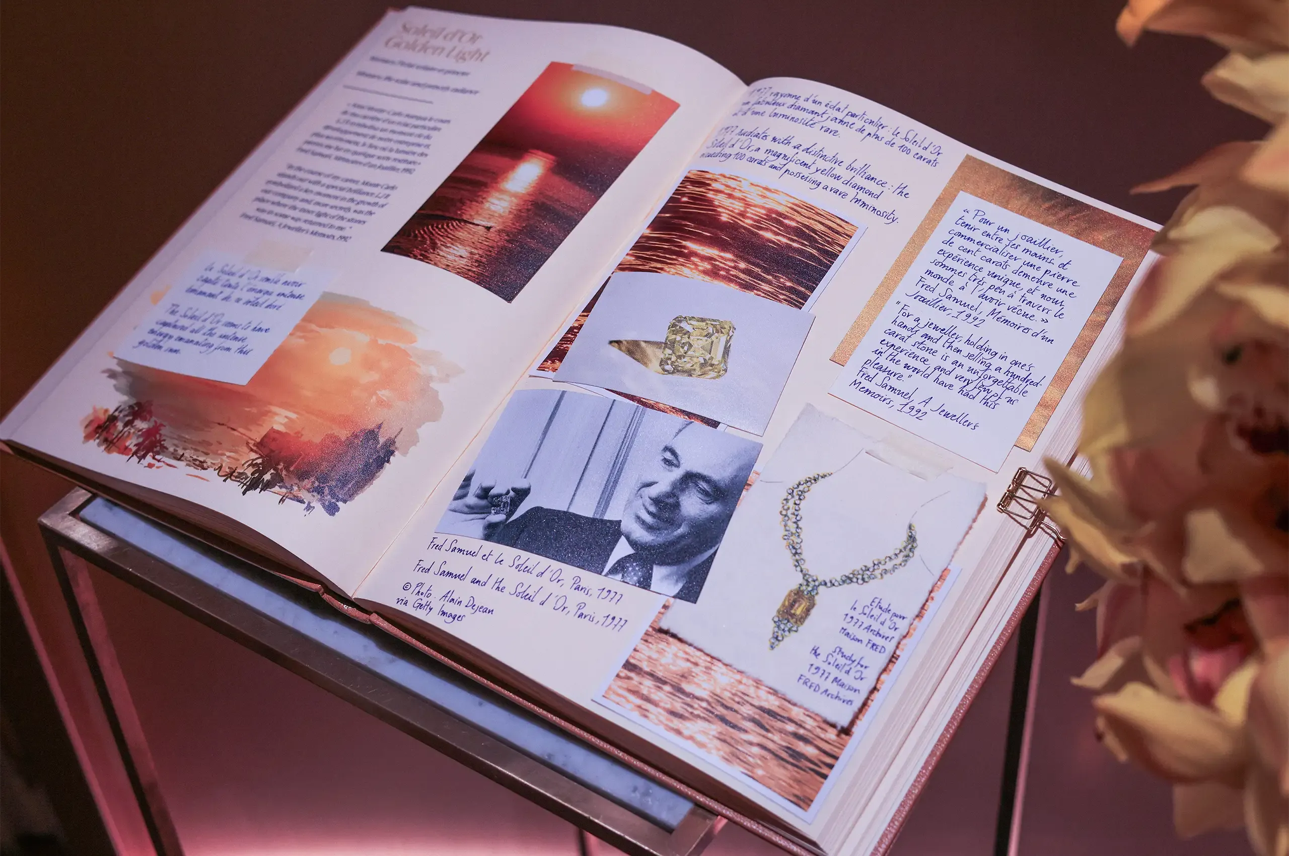 The presentation during Couture Week in Paris included a book detailing the inspiration behind each chapter of the Golden Light high jewellery collection