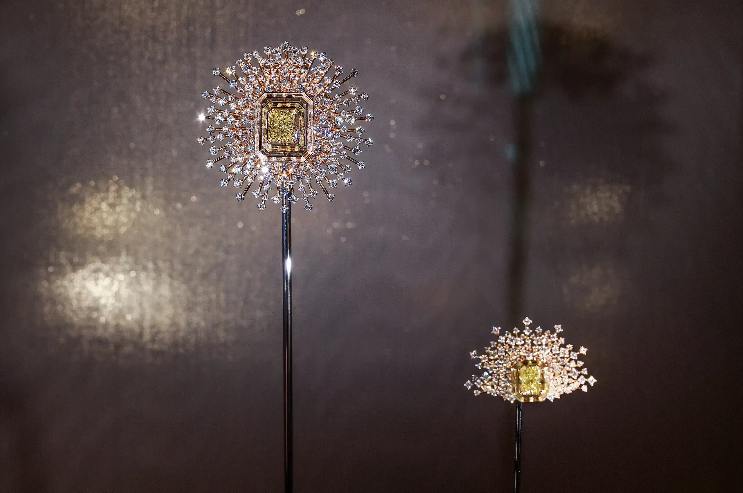 Maison FRED Soleil d’Or Golden Light yellow diamond brooch and ring with white diamonds