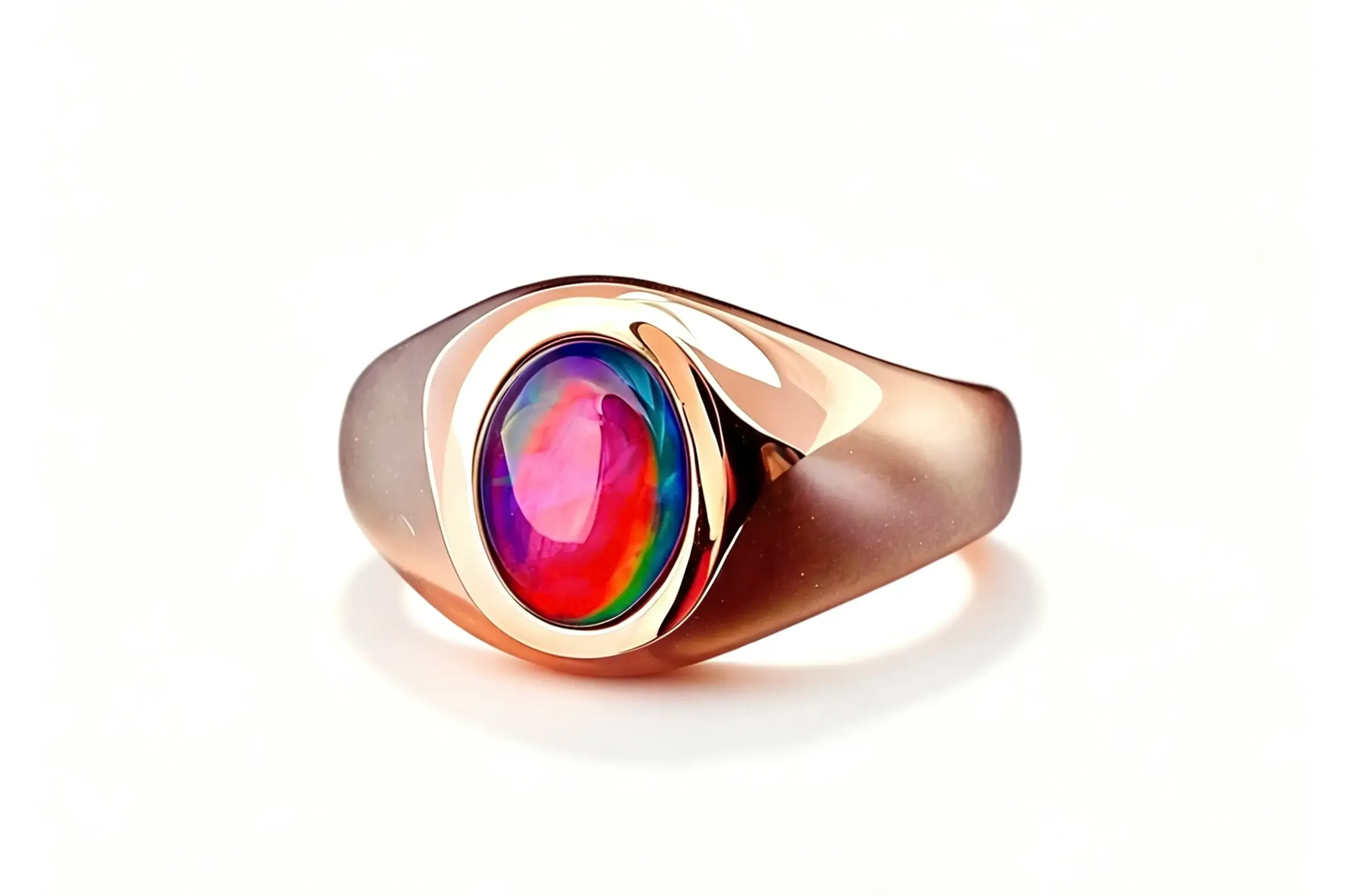 Olivia Chan Crimson Glow black opal ring with a 1.63 carat Australian black opal bezel-set in 18k rose gold 