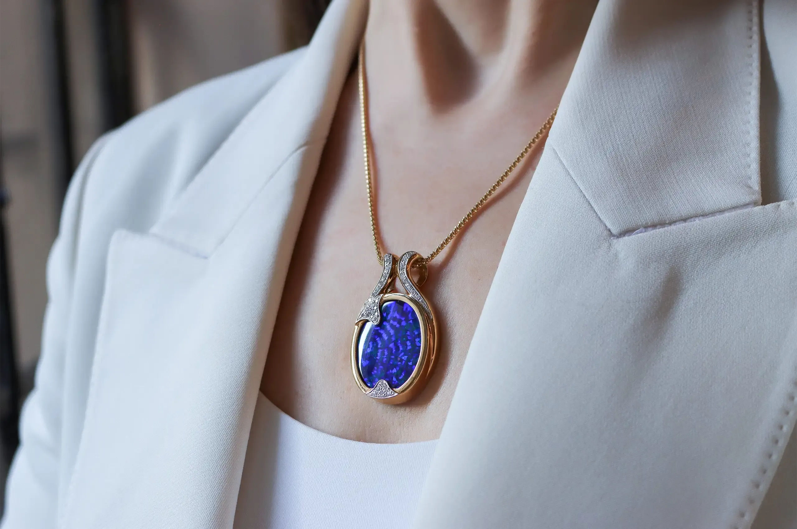 Olivia Chan has never seen a Peacock Tail pattern as uniform as the one seen in this 36.80-carat Australian black opal