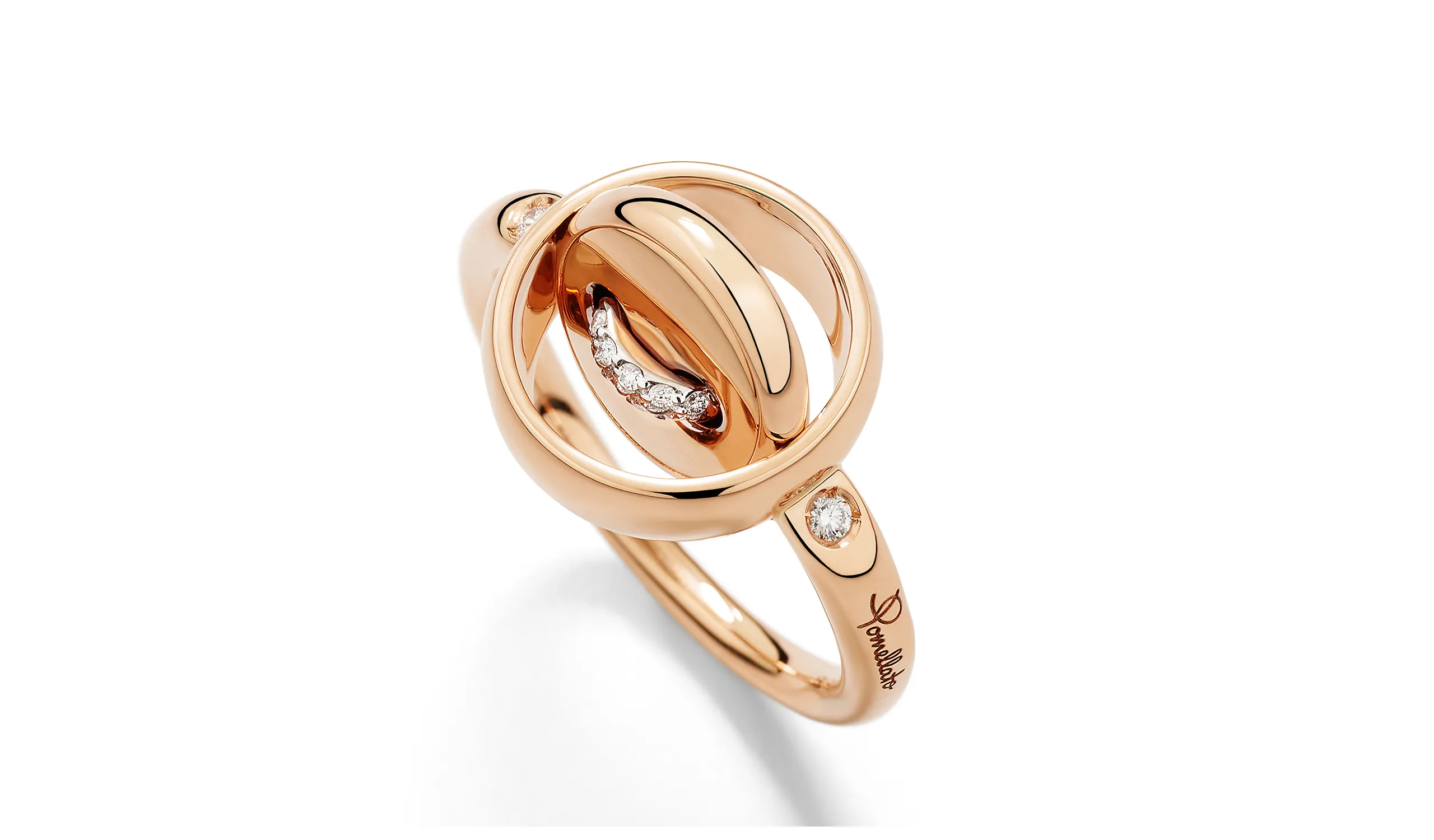 <p>Pomellato Pom Pom Dot reversible ring in 18k rose gold, featuring white diamonds on rhodium-plated rose gold on one side and a turquoise cabochon on the other</p>