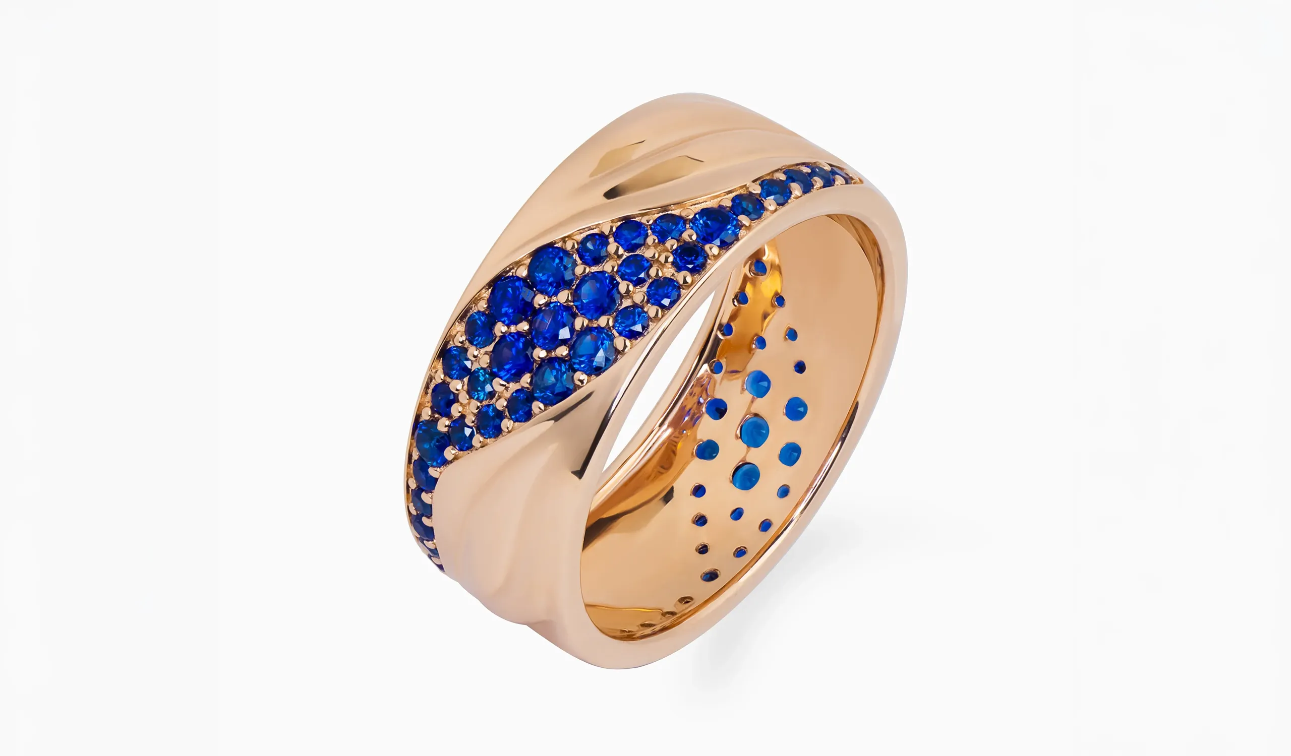 <p>Palm Beach Gems by Nicole Streame band with 1.72 carats of blue sapphire in 14k rose gold</p>