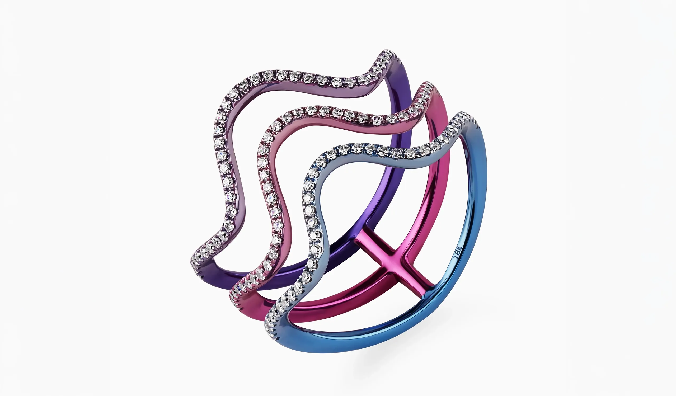 <p>Palm Beach Gems by Nicole Tri-Wave Aurora ring with diamonds in rhodium coloured 18k white gold</p>