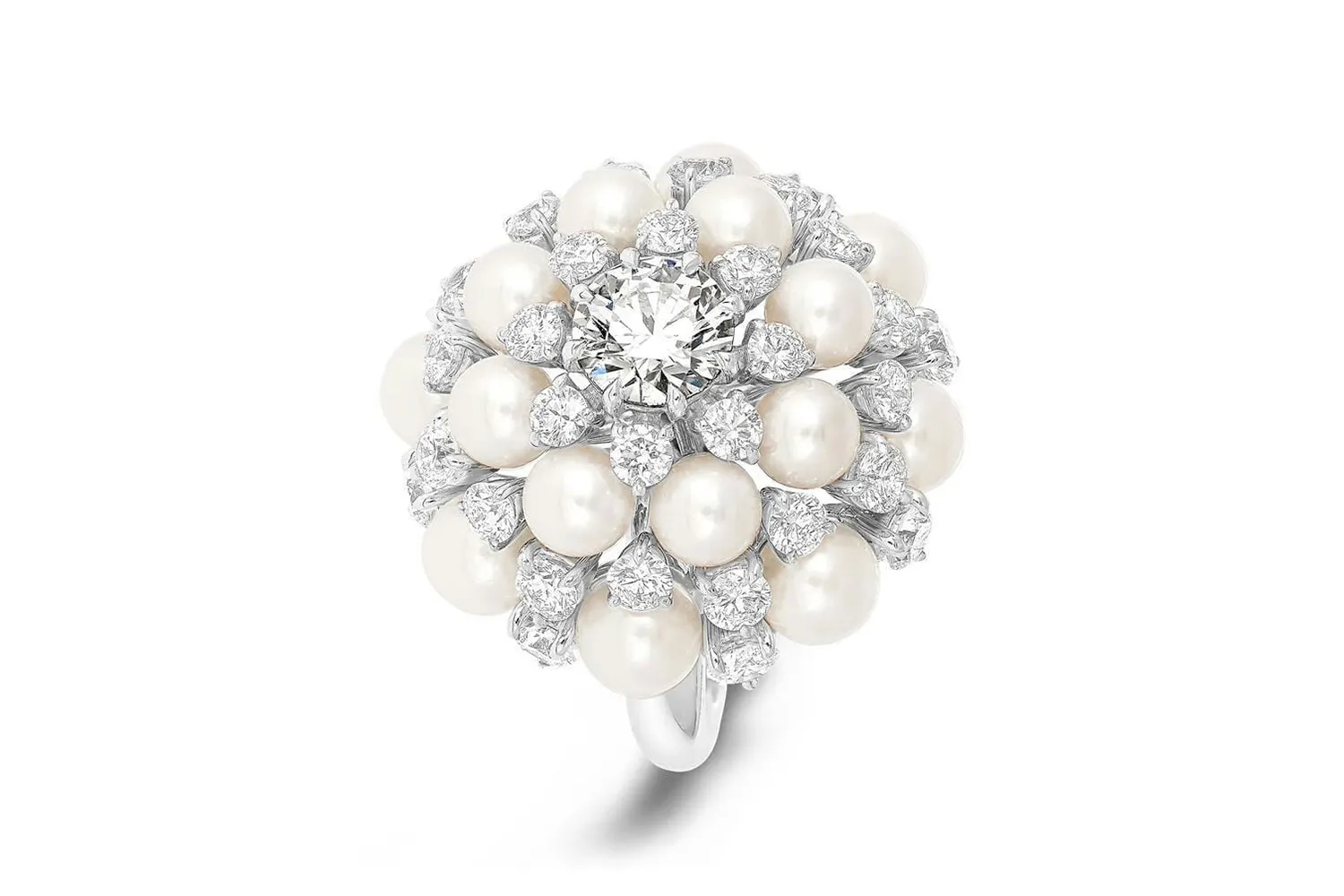 <p>David Morris ring from the Pearl Rose collection with pearls and diamonds</p>