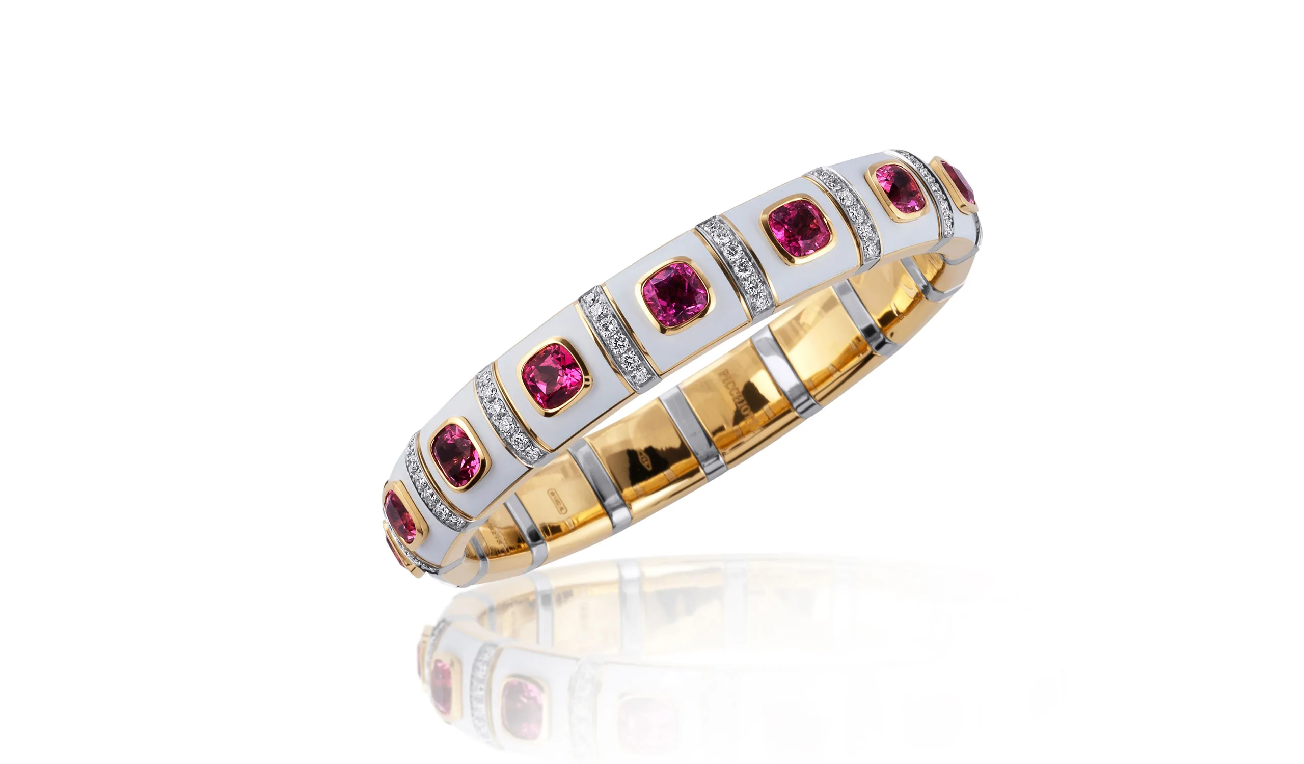 <p>This Essentially Color Xpandable bracelet is set with cushion-cut rubellites and diamonds</p>
