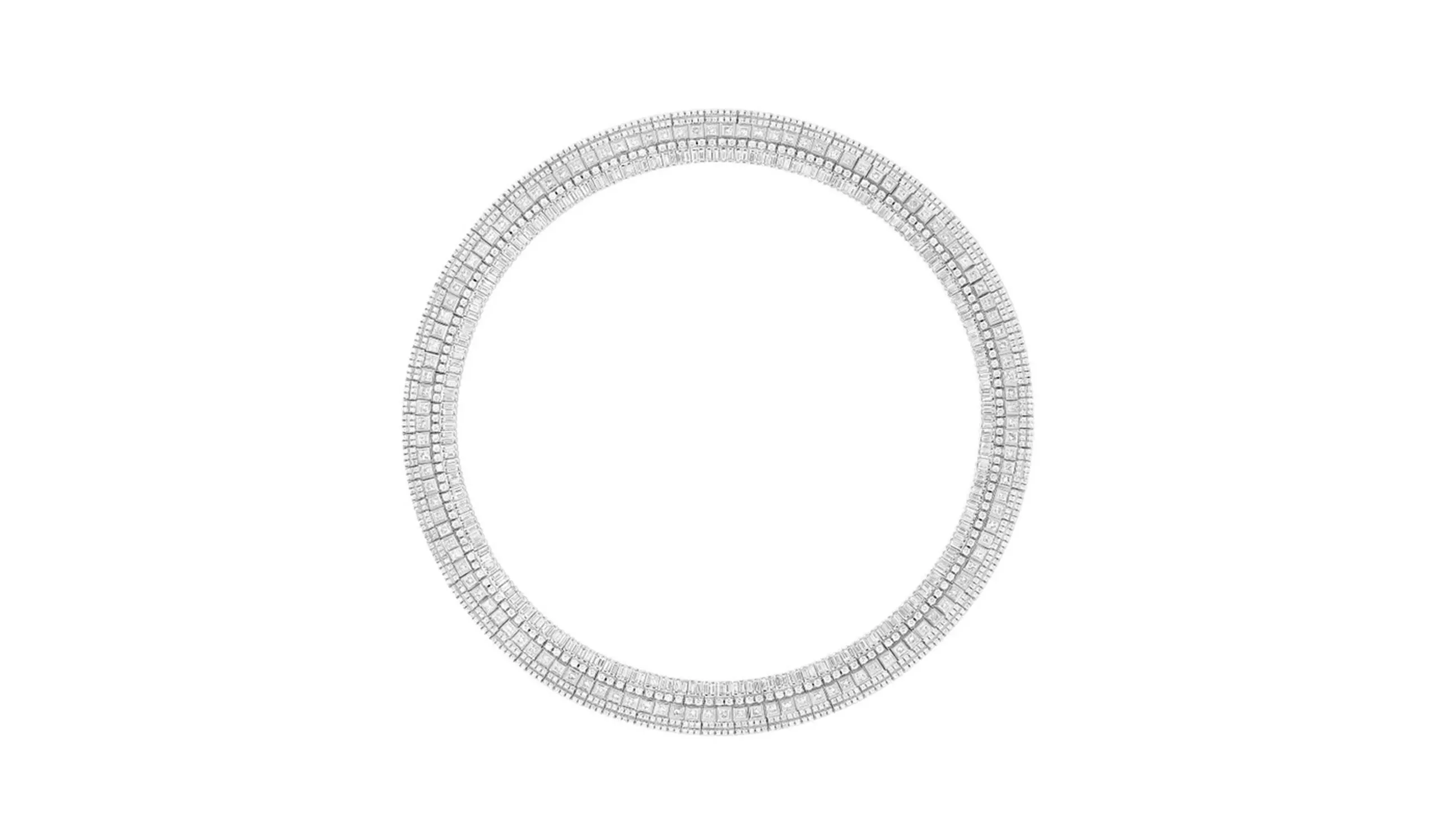<p>The Quatre Radiant Edition necklace by Boucheron is set with round, baguette-cut and princess-cut diamonds in 18k white gold</p>