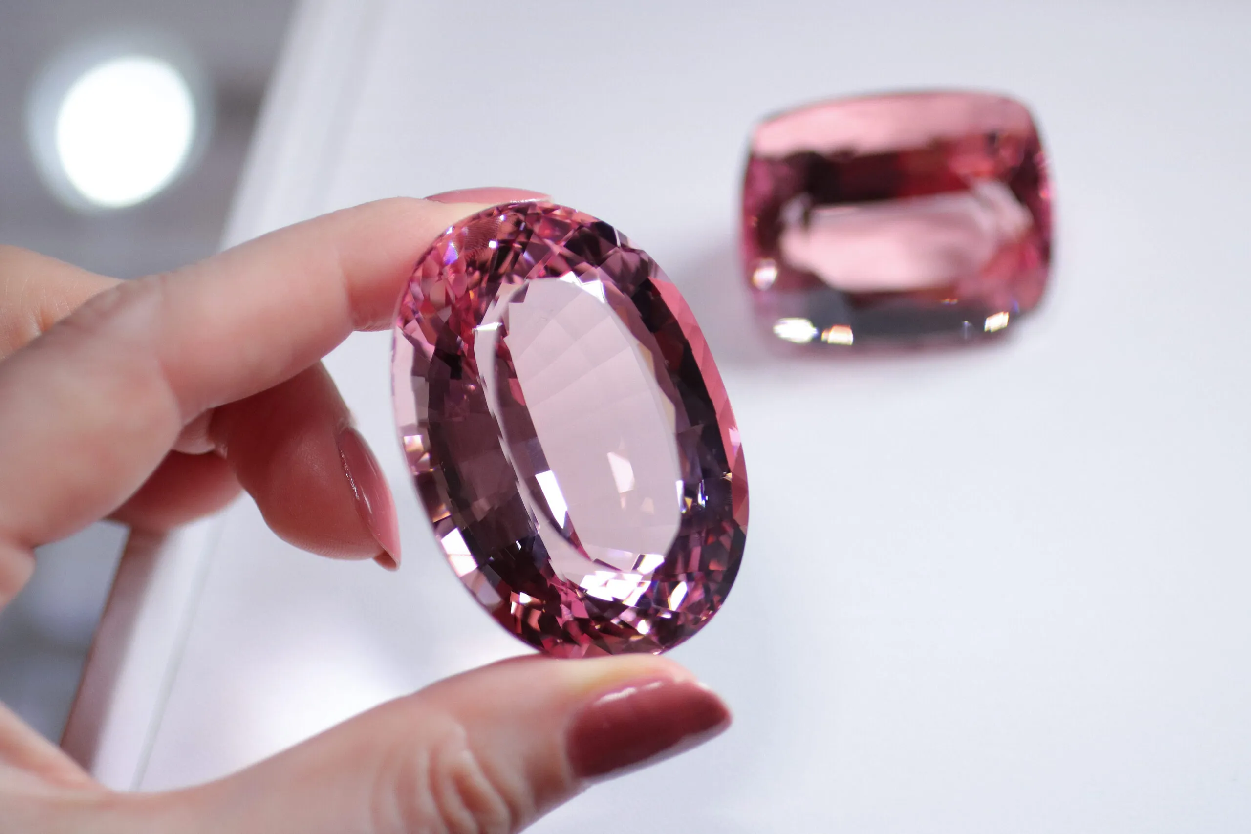 <p>An oval morganite of 302.92ct from Madagascar at RMC Gems</p>
