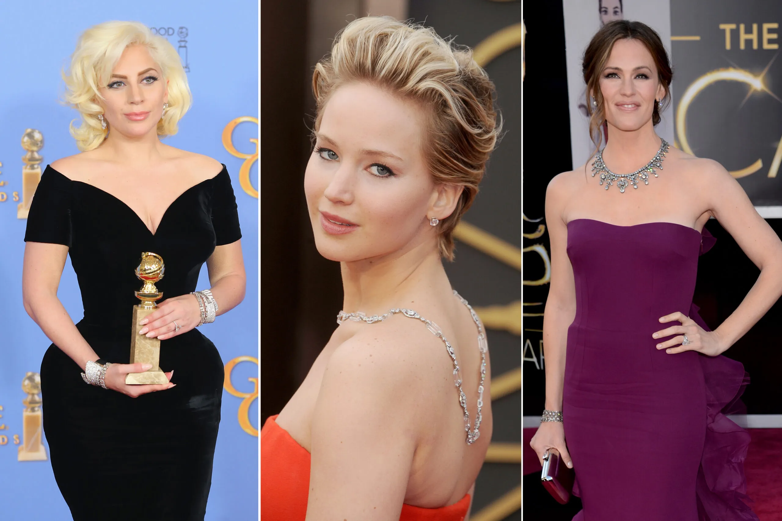<p>Lady Gaga, Jennifer Lawrence and Jennifer Garner all wear jewels from the Collection of Neil Lane</p>
