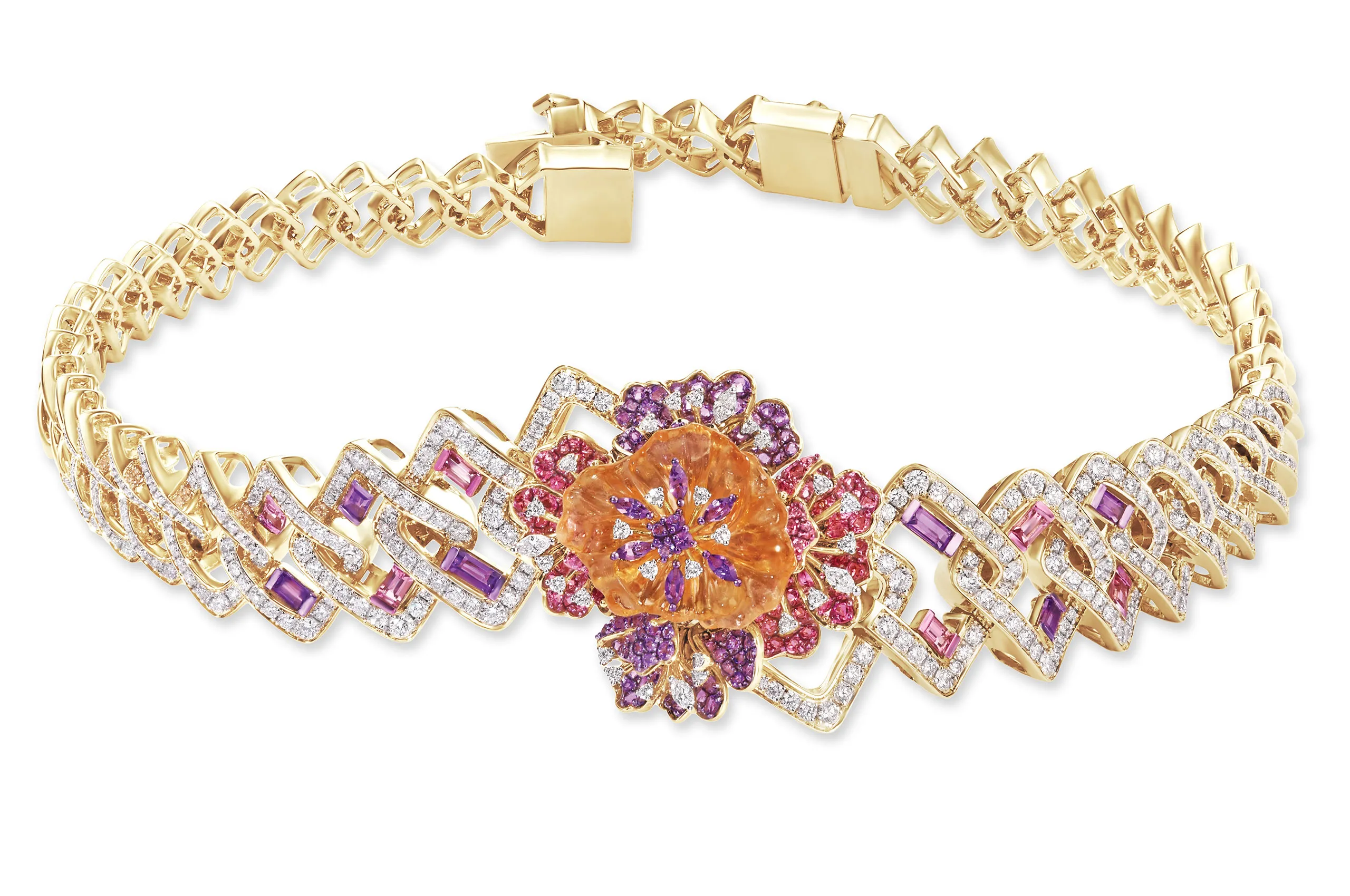 The choker worn By Rei Ami at the show, set with a specially carved citrine poppy flower