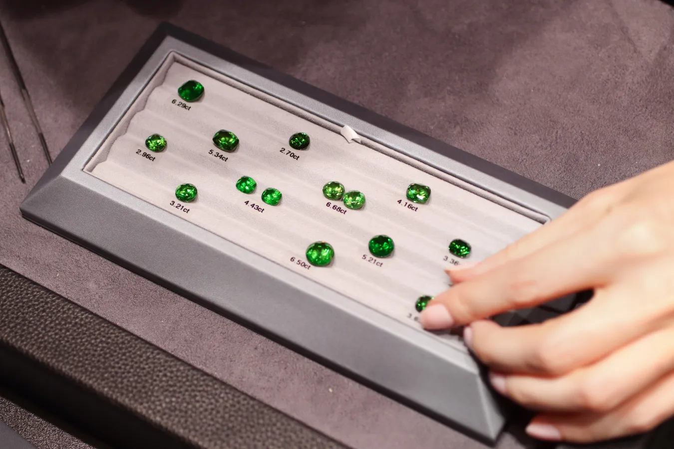 <p>Rare Russian demantoid garnets in large carat weights, presented by Tsarina Jewels</p>
