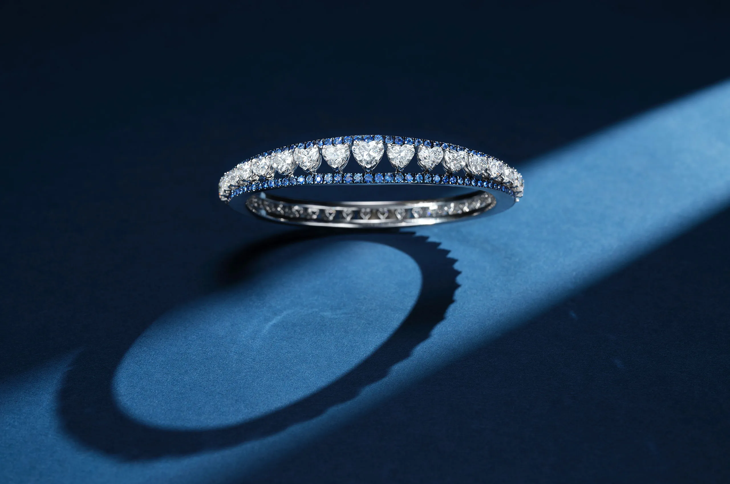 Recarlo Oriental Night High Jewellery heart-shaped diamond bracelet with blue sapphires