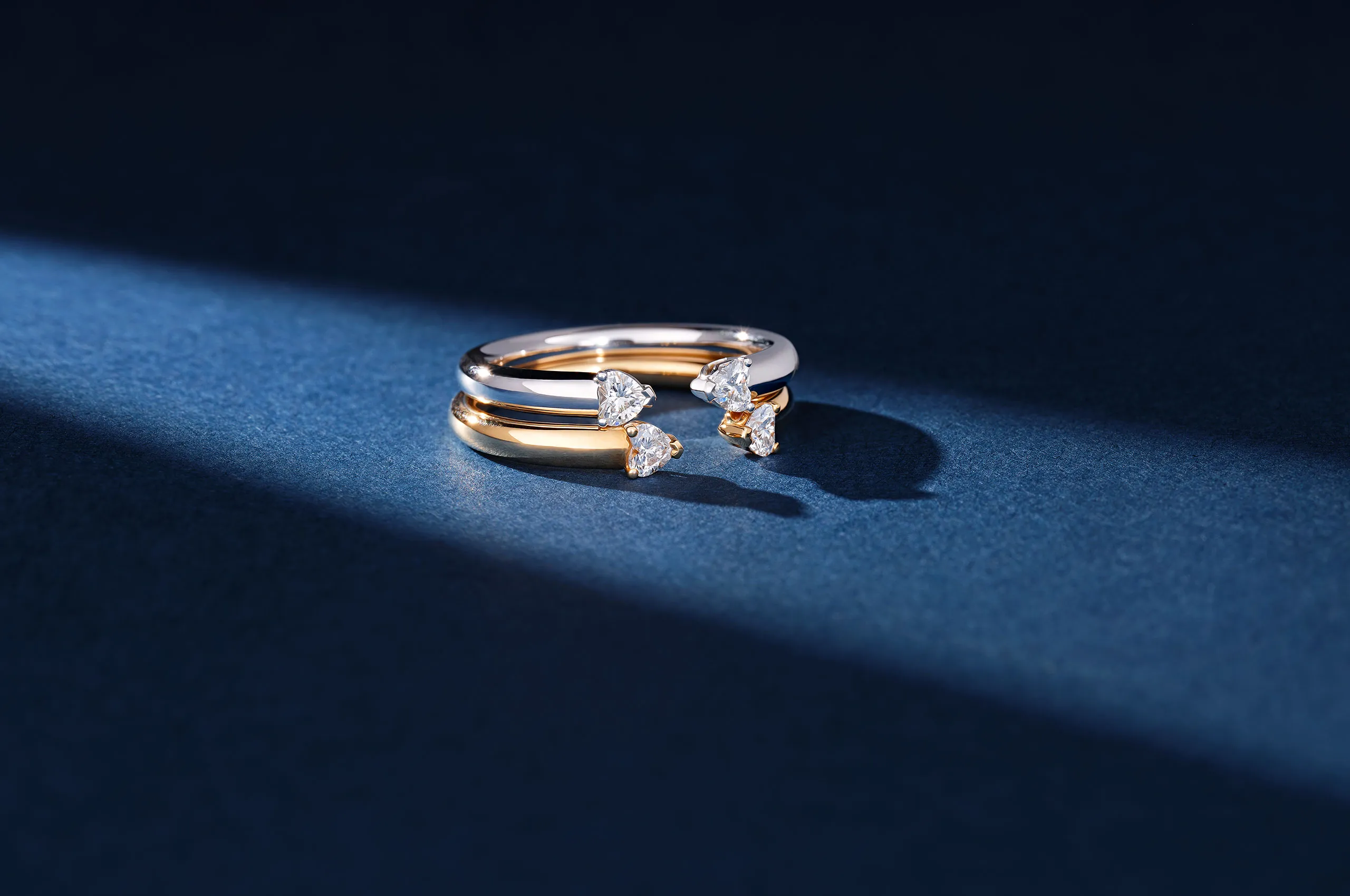 Recarlo More heart-shaped diamond rings in 18k yellow and white gold