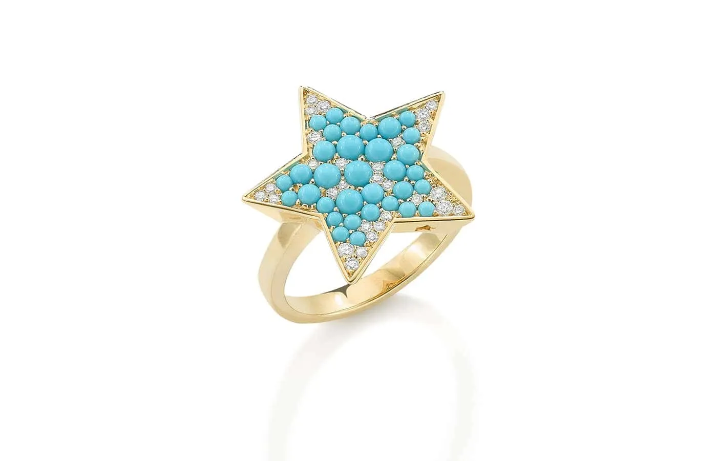 <p>Robinson Pelham Vega Turquoise Bobble ring with diamonds in 14k yellow gold</p>