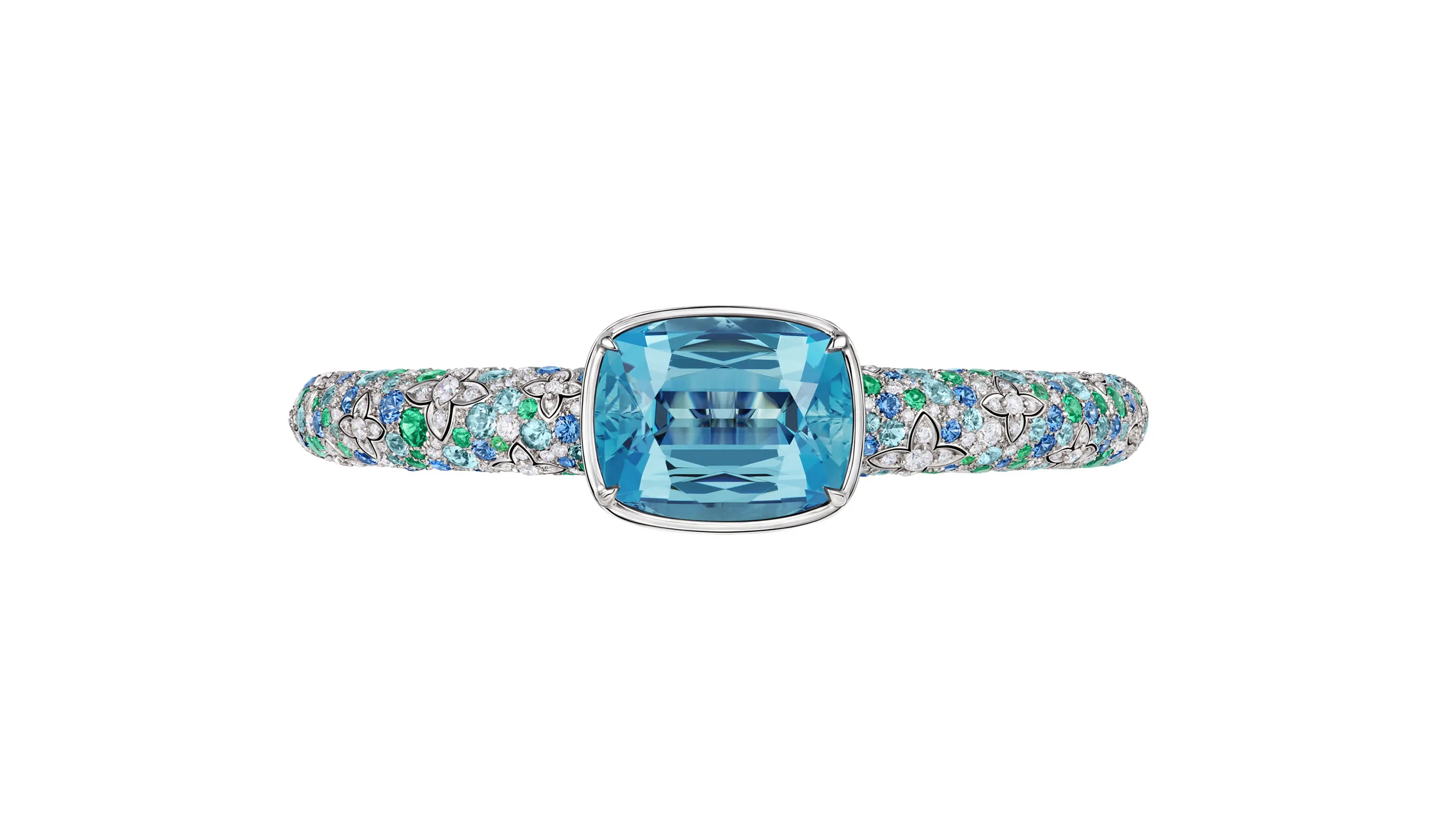 <p>The Sirius high jewellery cuff, set with aquamarines and tourmalines</p>
