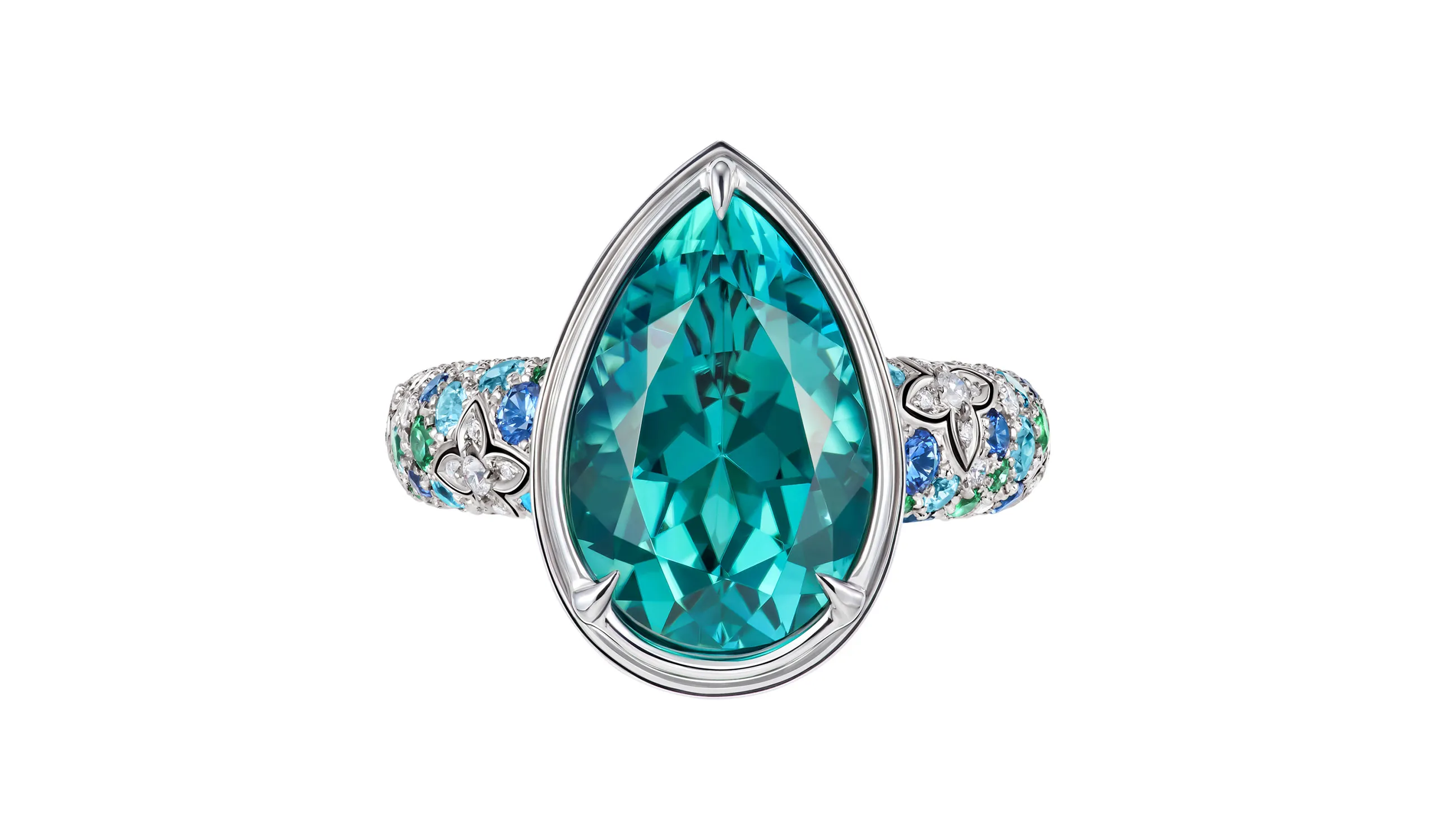 <p>Sirius tanzanite, aquamarine, tourmaline, tanzanite, emerald and diamond high jewellery earrings</p>
