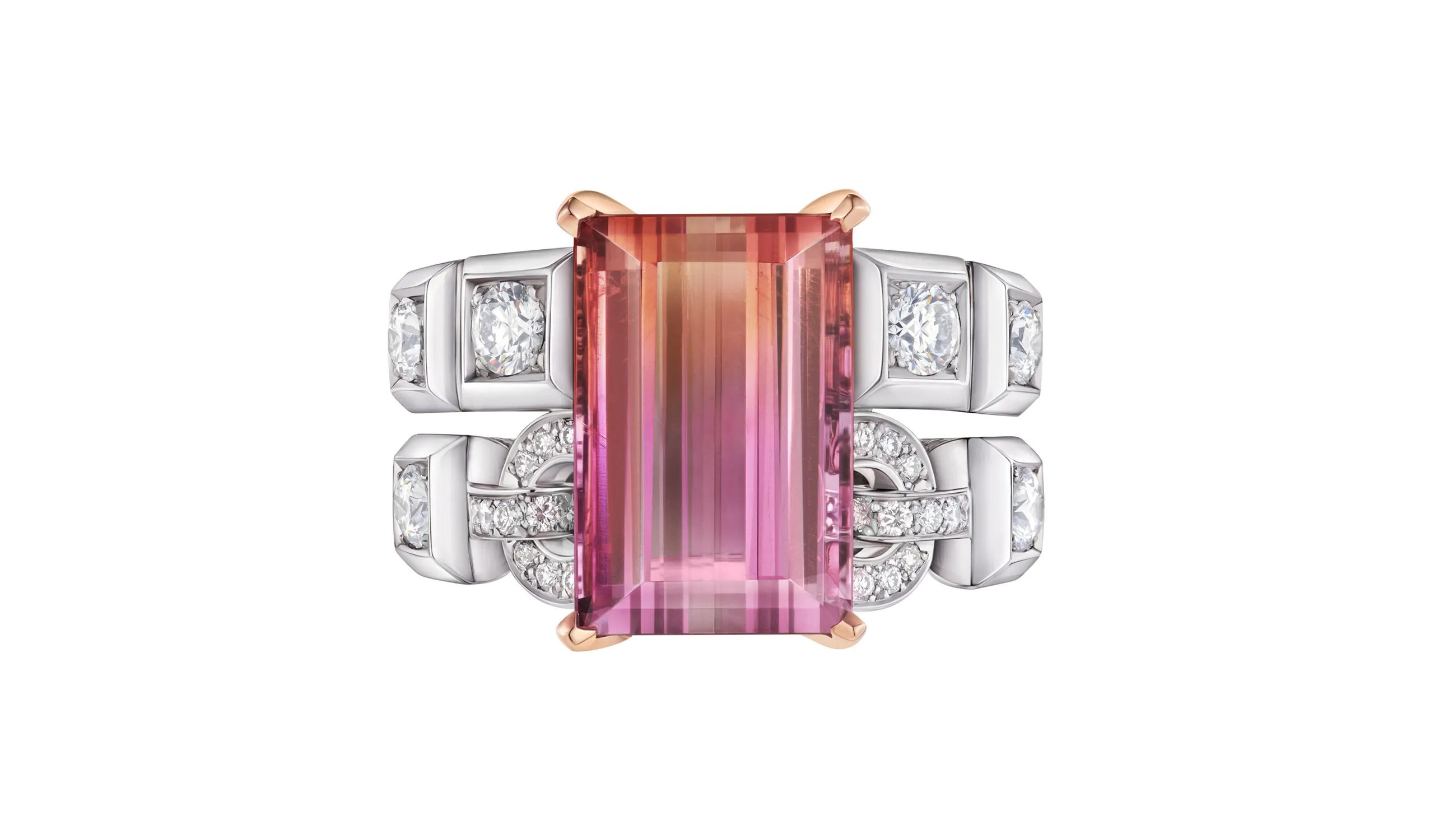 <p>The Spell high jewellery ring, set with bicolour Imperial topaz and diamonds in 18k white and rose gold</p>
