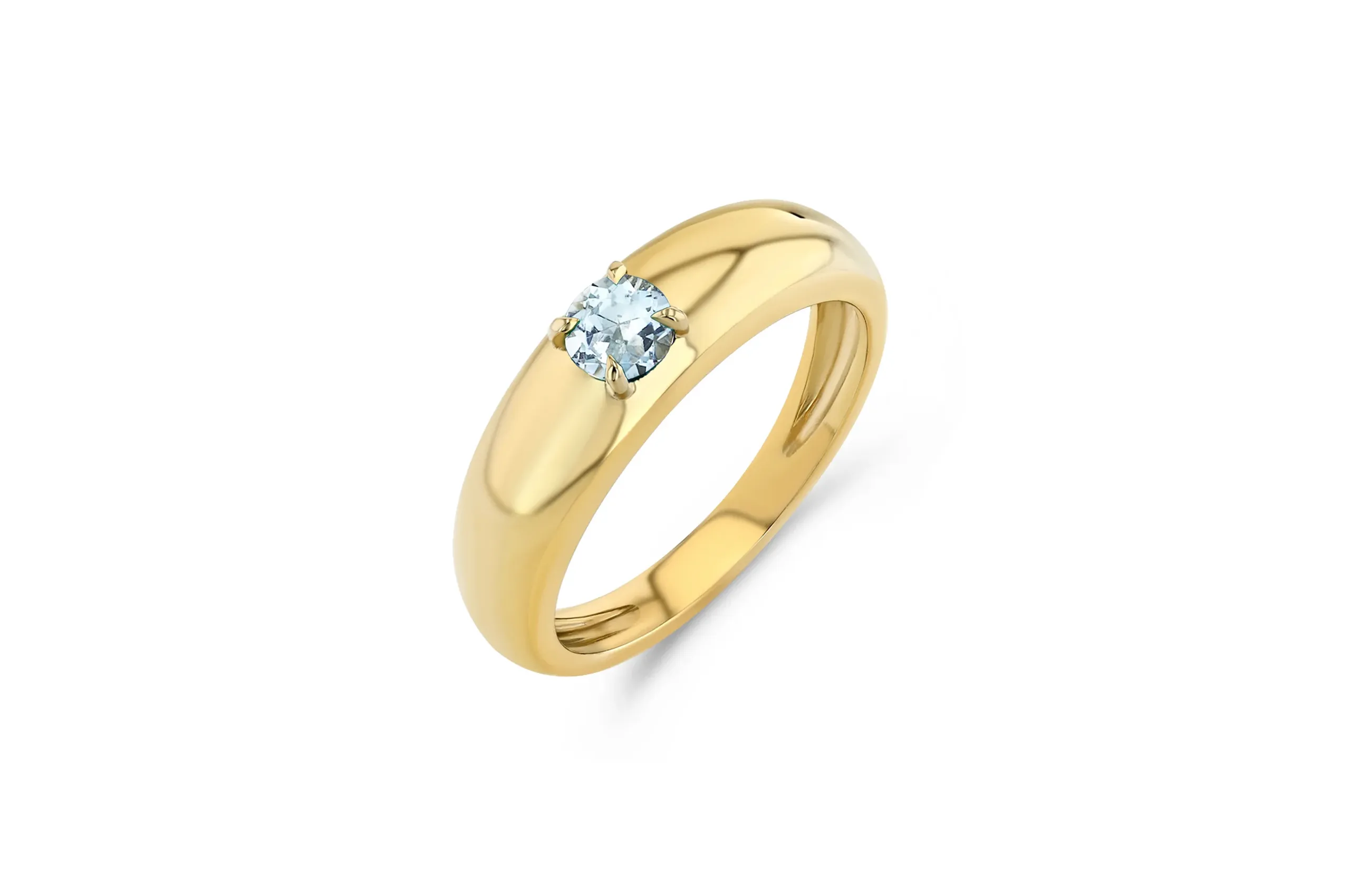 <p>Starling Jewelry’s Petite Cloud ring in 14K yellow gold, set with an aquamarine, the birthstone of March.</p>