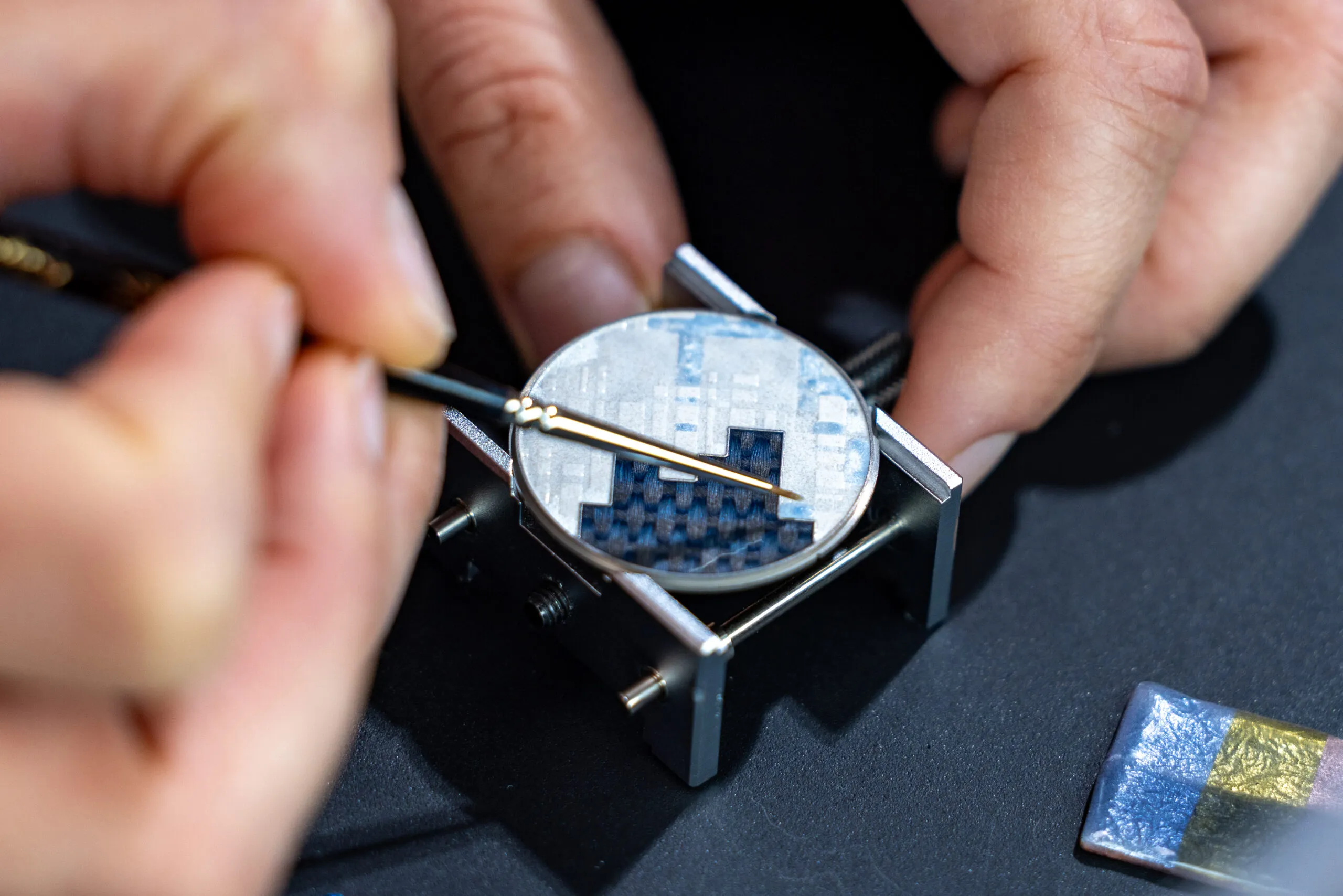 <p>Hand-painted elements bring the texture of tartan to life in the TAOS Savile Row watch </p>
