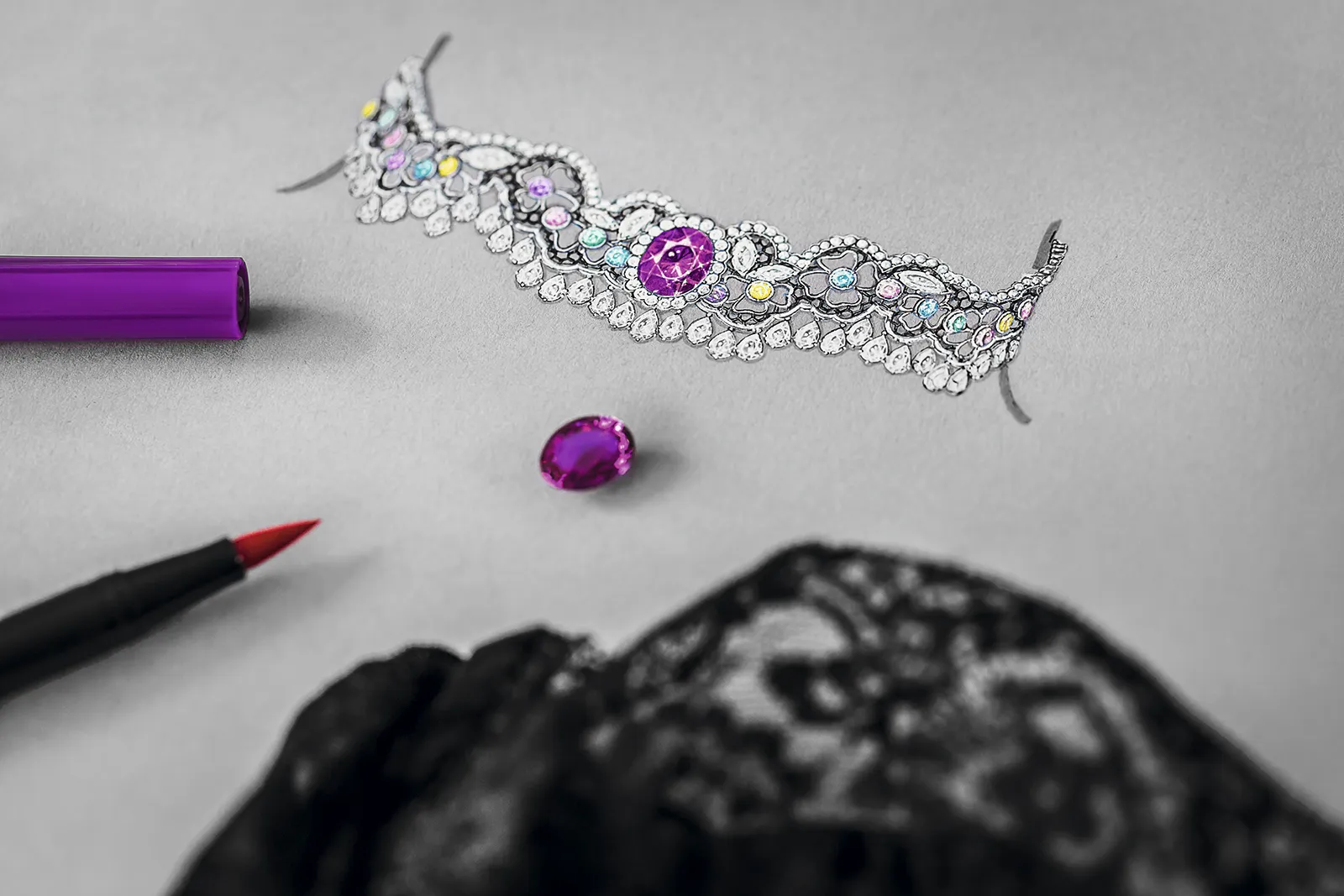 <p>The making of Dior ‘Dentelle Guipure Saphir Rose’ necklace in white gold, diamonds and sapphires</p>