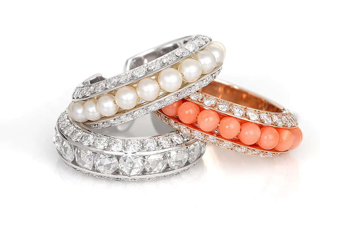 <p>David Morris rings from the Pearl Rose collection</p>