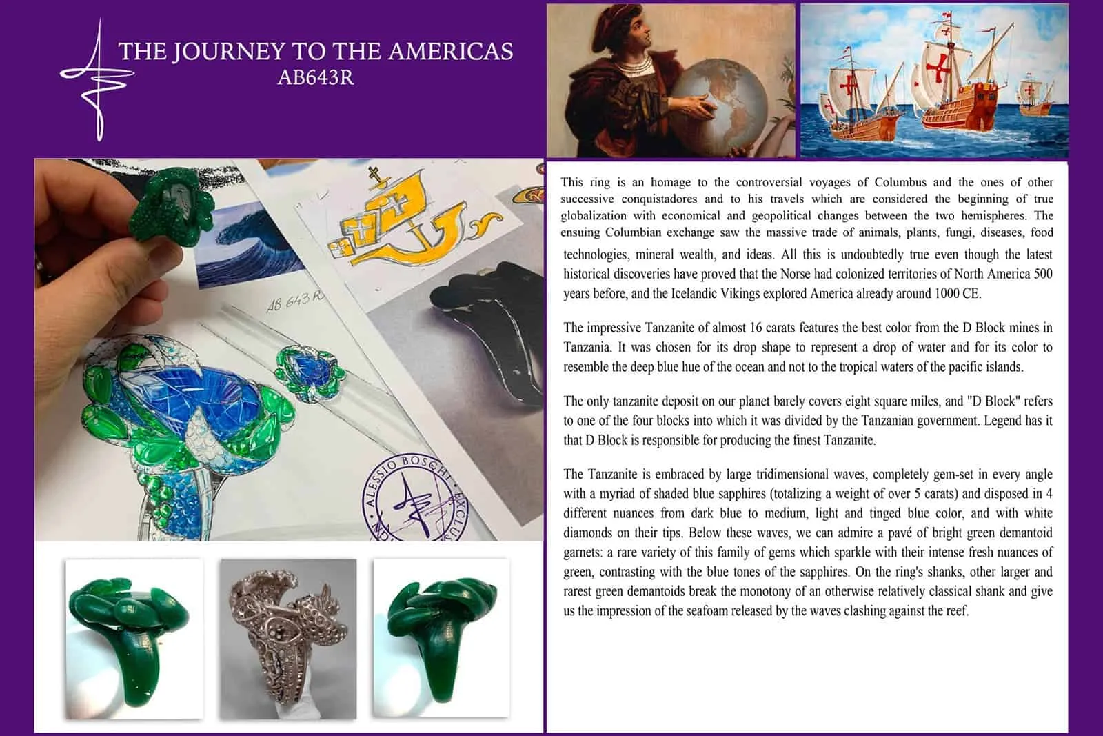 <p>Alessio Boschi Journey to the Americas ring featuring an impressive amost 16 carat tanzanite</p>