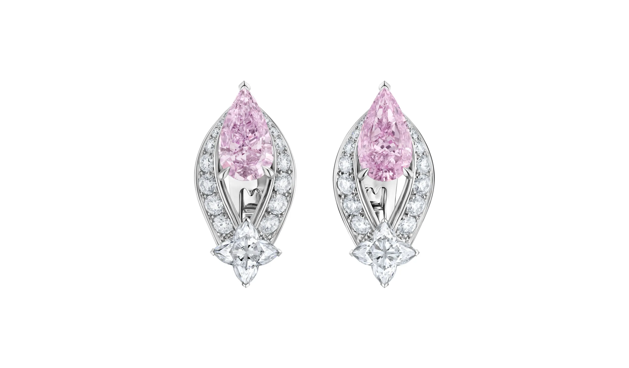 <p>Victory high jewellery earrings, set with pink diamonds</p>
