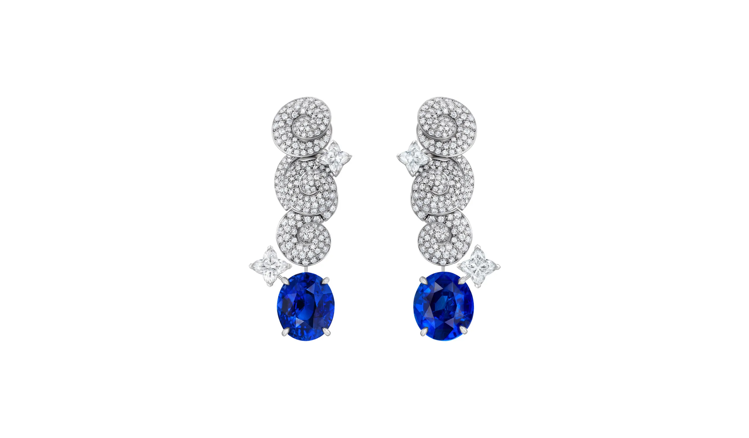 <p>Whisper high jewellery earrings, set with sapphires and diamonds</p>
