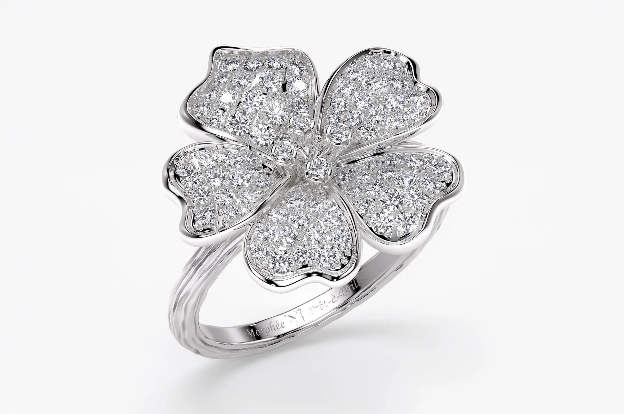 Prêt-à-Briller Large Cherry Blossom ring in 9k white gold set with 0.78 carats diamonds