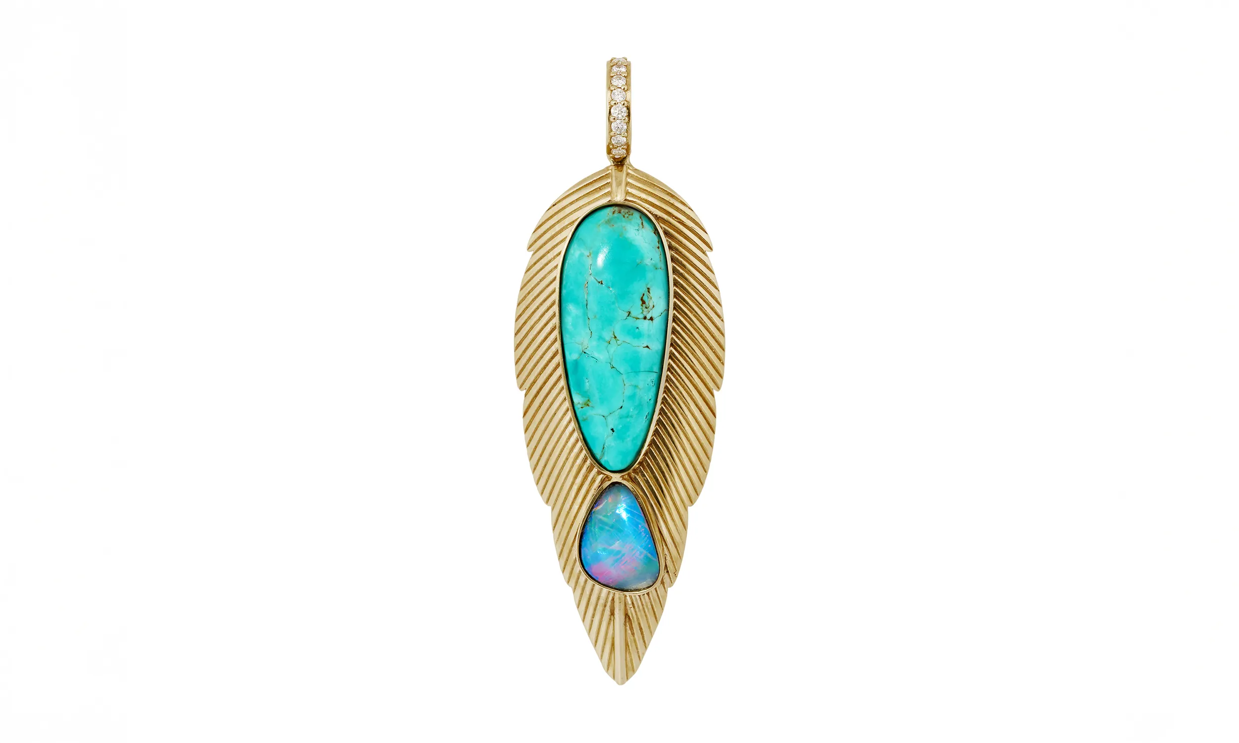 <p>Jacquie Aiche freeform turquoise and opal Feather charm</p>
