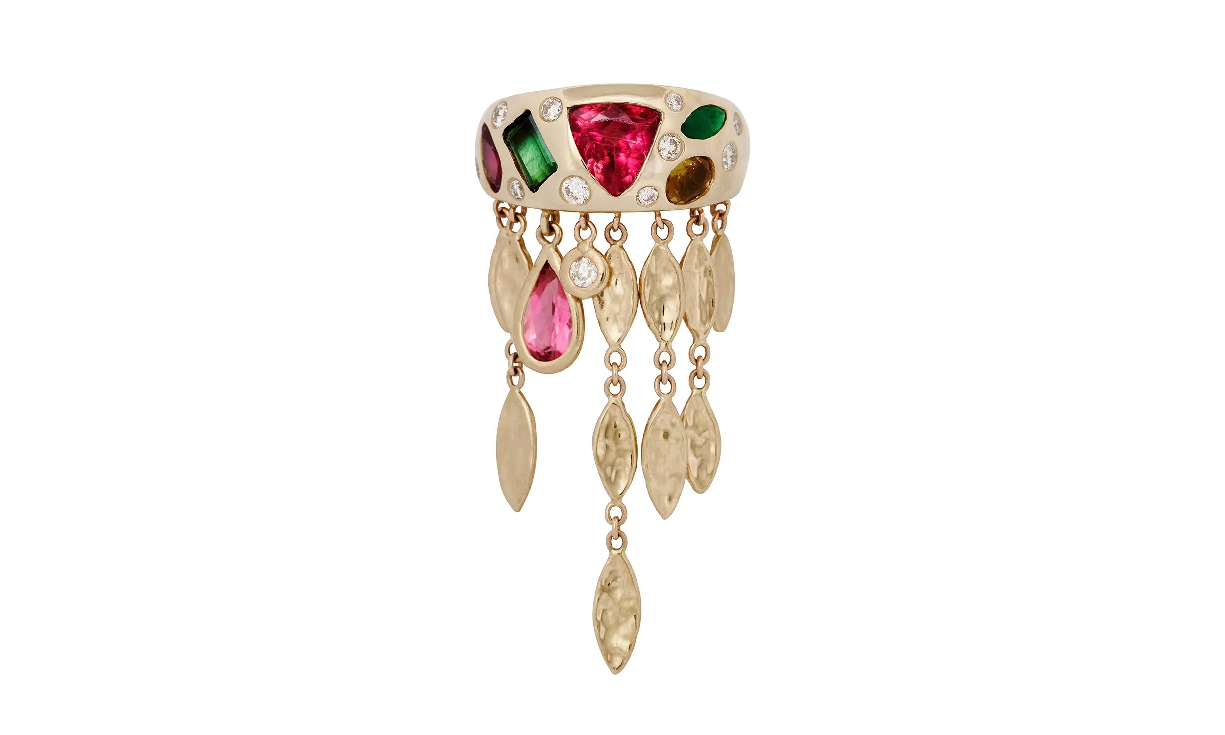 <p>Jacquie Aiche multi-gemstone Dia Dome ring and hammered marquise Shaker Shower ring</p>
