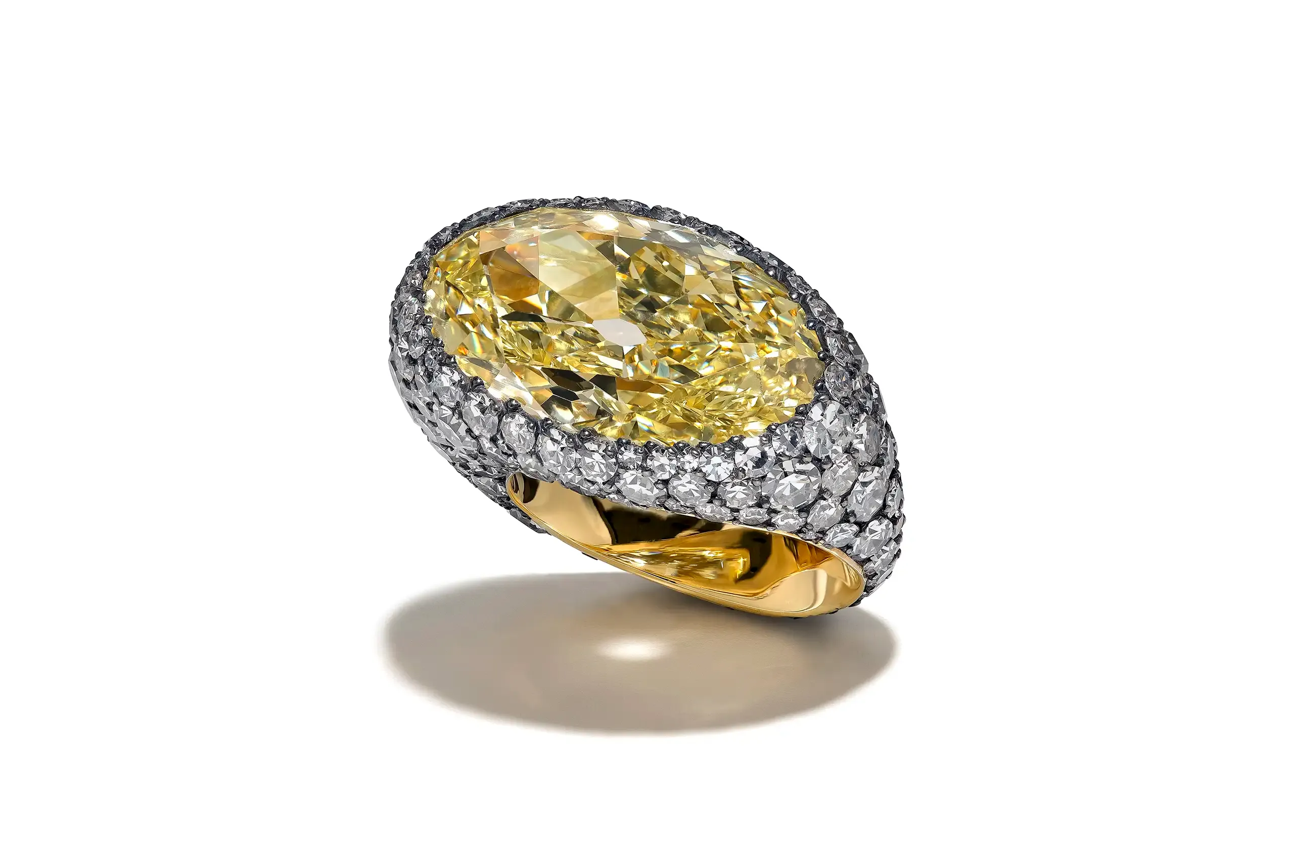 Glenn Spiro creation. A Highly Important Yellow Diamond Ring, set with an exceptionally rare 20.83cts Natural Fancy Intense Yellow Diamond; in Gold, Silver and Diamonds.