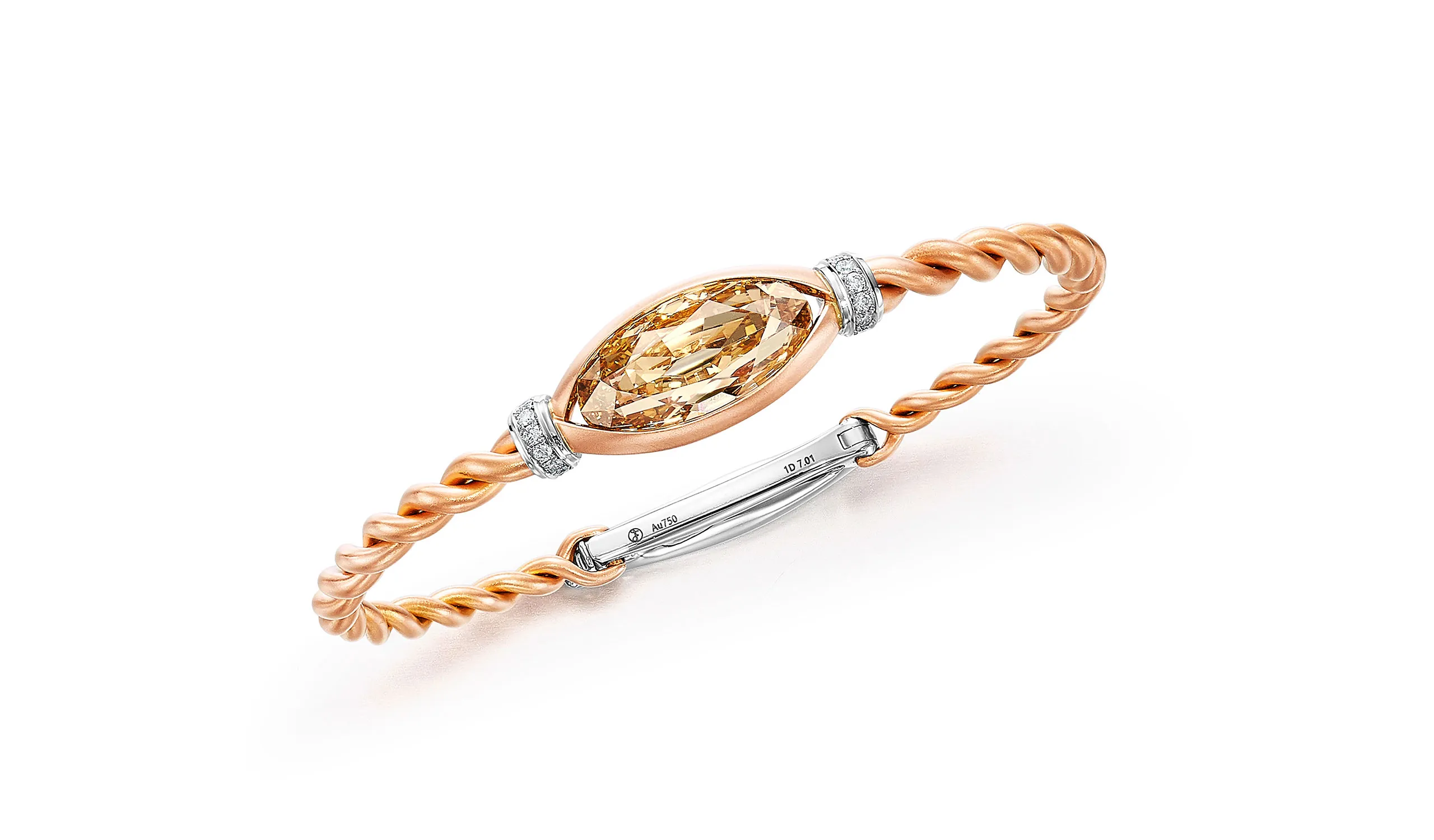 <p>FORMS Jewellery fancy brown-orange diamond bangle in 18K rose and white gold, set with a 7.01ct Fancy Brown-Orange diamond and 0.84ct diamonds</p>
