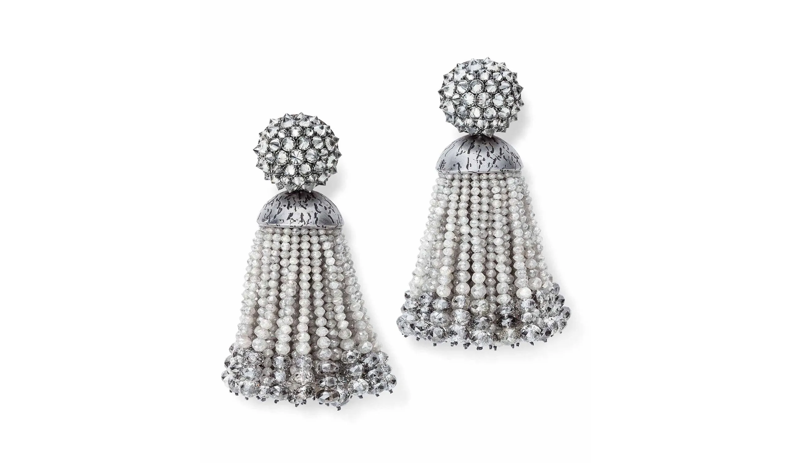 <p>Hemmerle diamond earrings, in iron, silver and 18K white gold</p>
