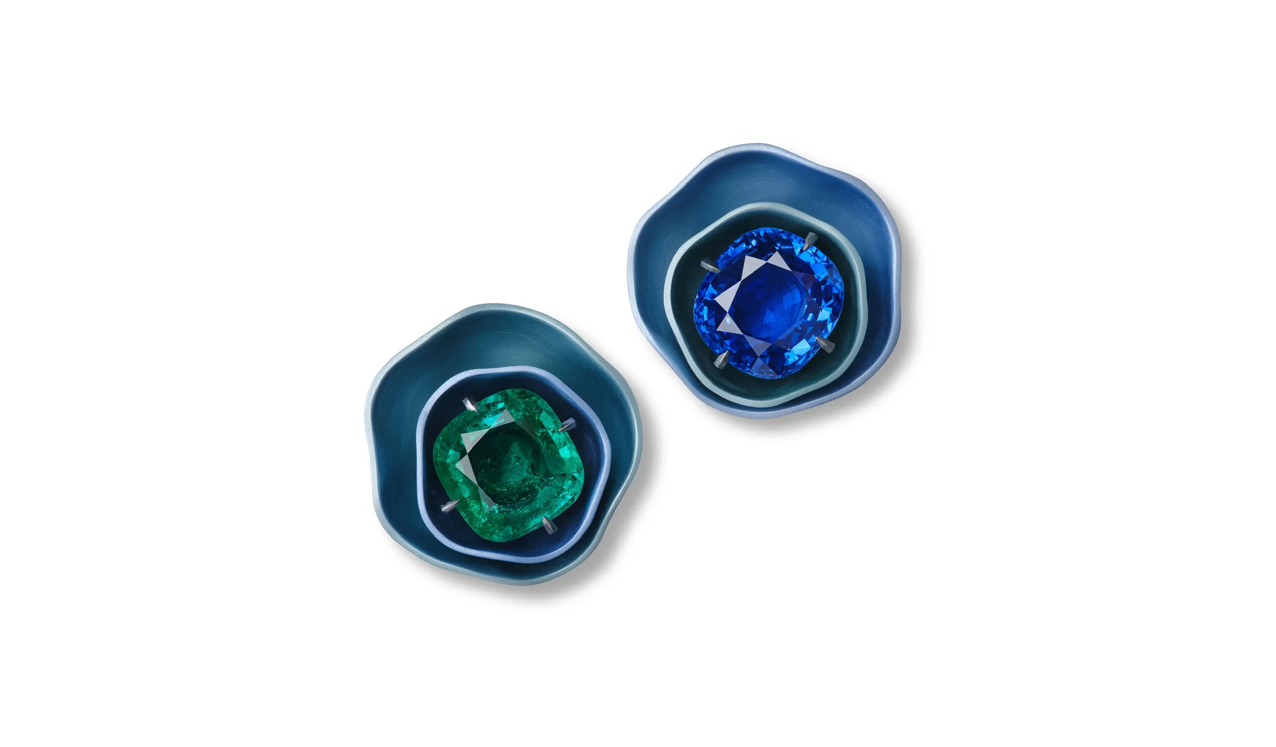 <p>Hemmerle emerald, sapphire earrings in aluminium and 18K white gold</p>
